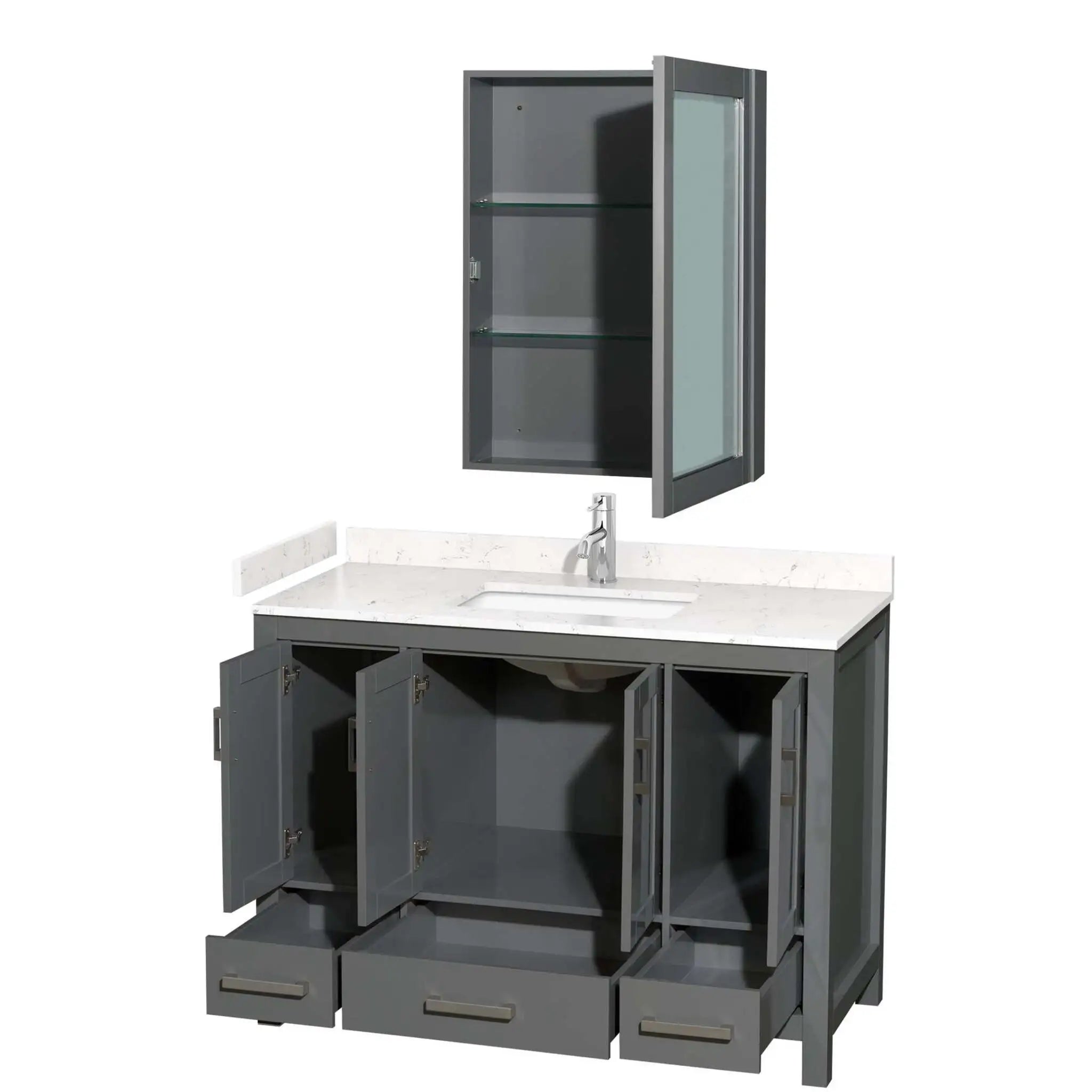 48" Sheffield Single Bathroom Vanity in Dark Gray with Brushed Chrome Trim & Medicine Cabinet by Wyndham
