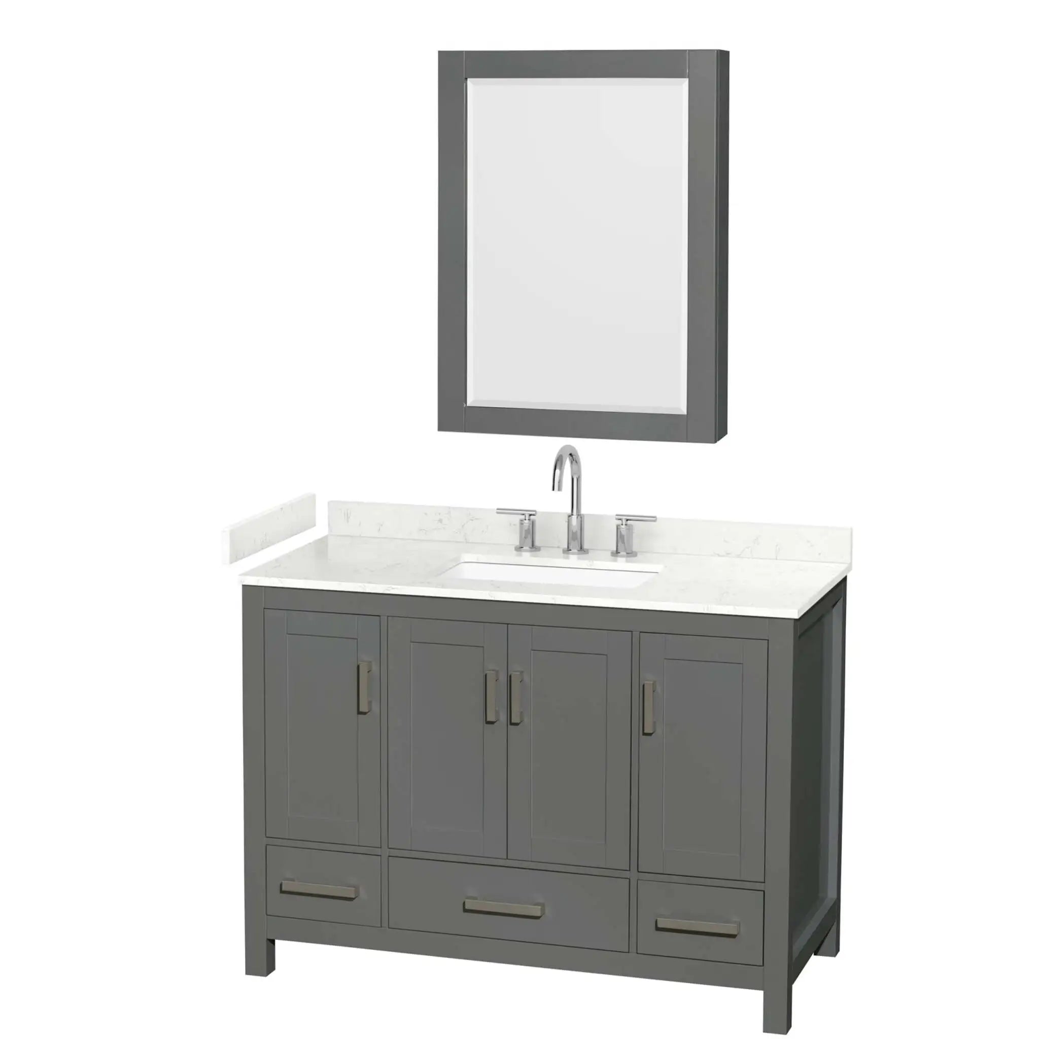48" Sheffield Single Bathroom Vanity in Dark Gray with Brushed Chrome Trim & Medicine Cabinet by Wyndham