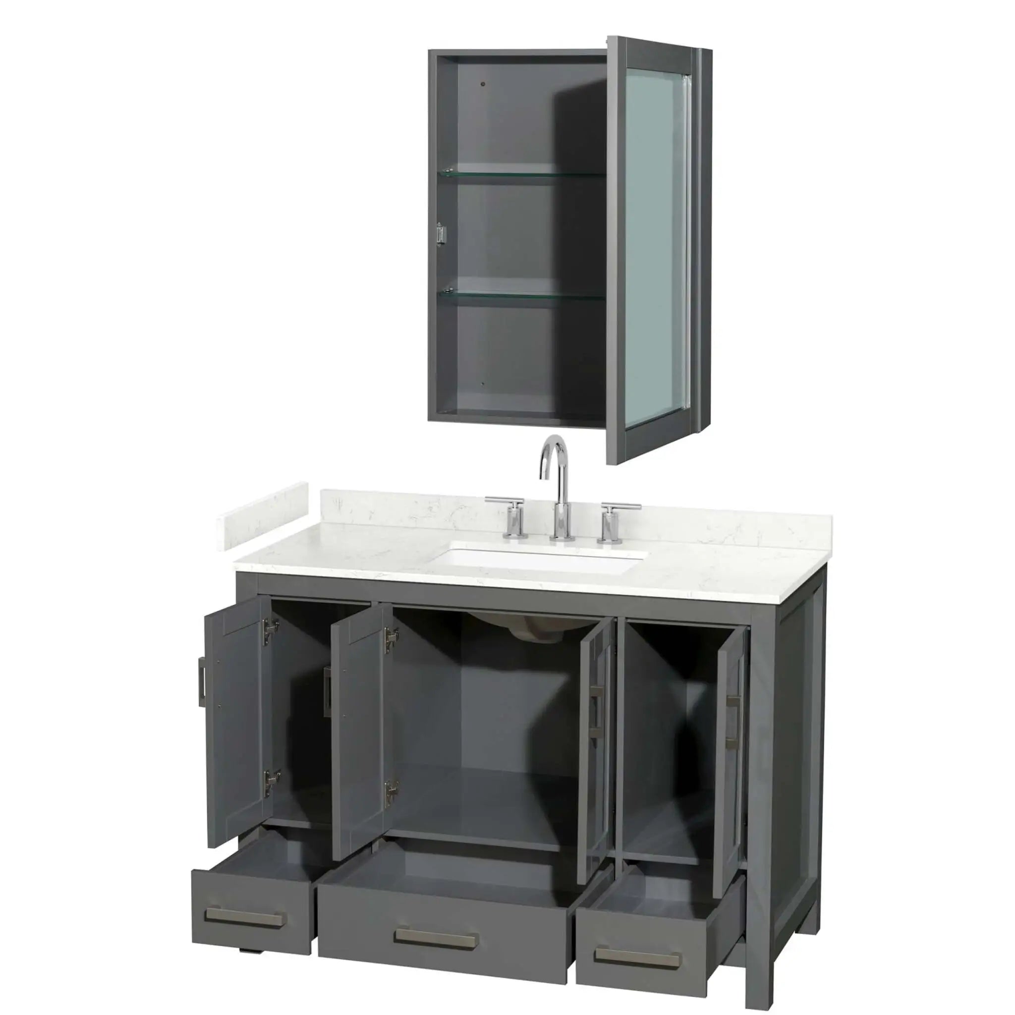 48" Sheffield Single Bathroom Vanity in Dark Gray with Brushed Chrome Trim & Medicine Cabinet by Wyndham