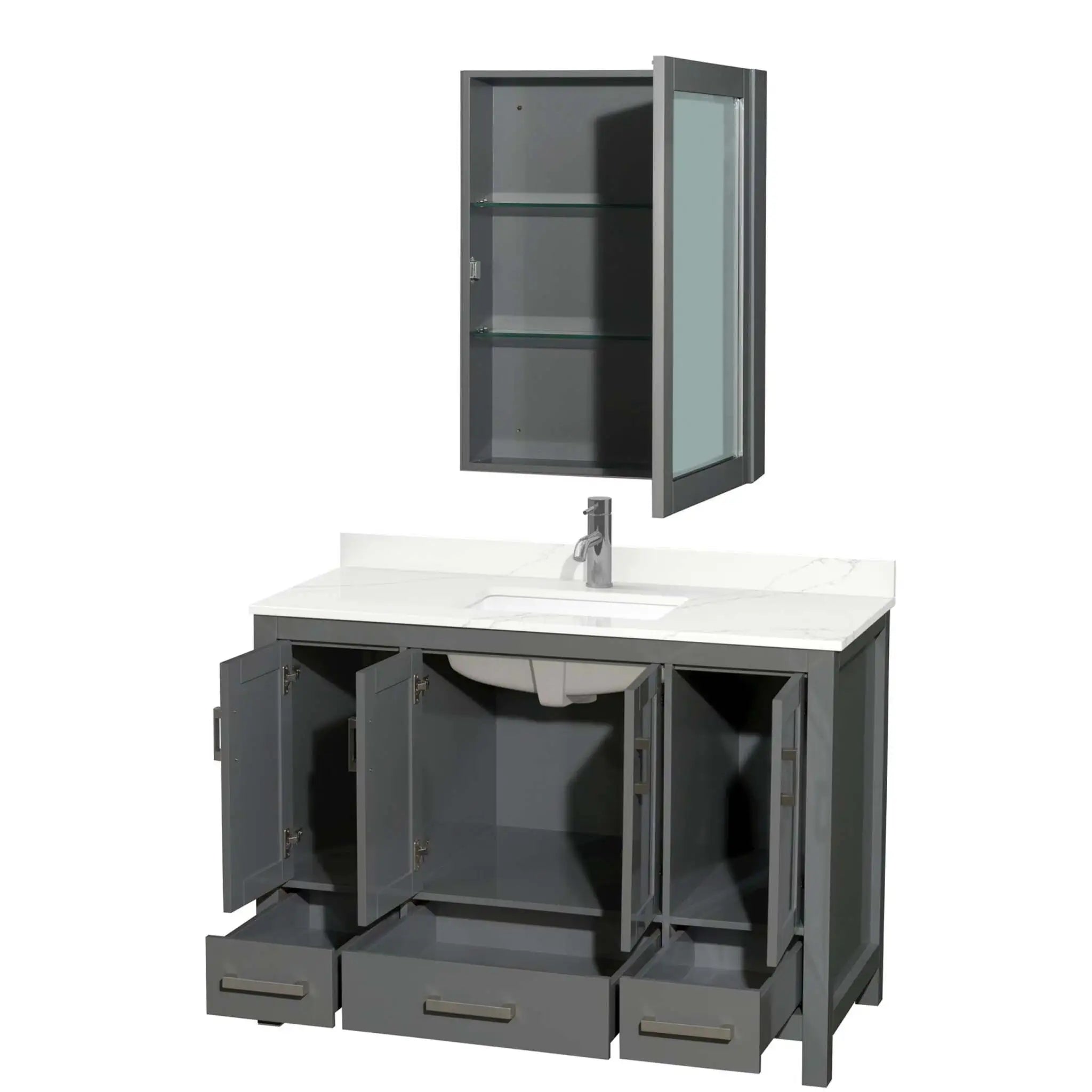 48" Sheffield Single Bathroom Vanity in Dark Gray with Brushed Chrome Trim & Medicine Cabinet by Wyndham