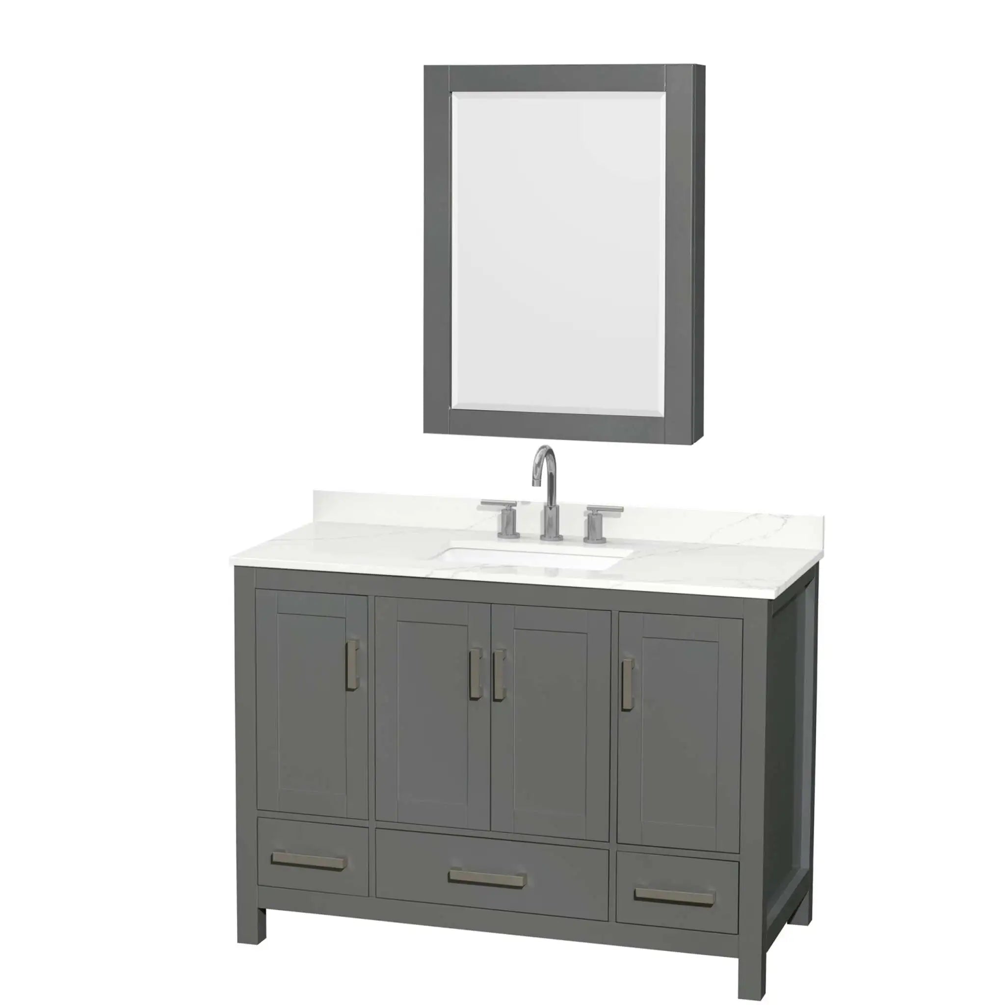 48" Sheffield Single Bathroom Vanity in Dark Gray with Brushed Chrome Trim & Medicine Cabinet by Wyndham