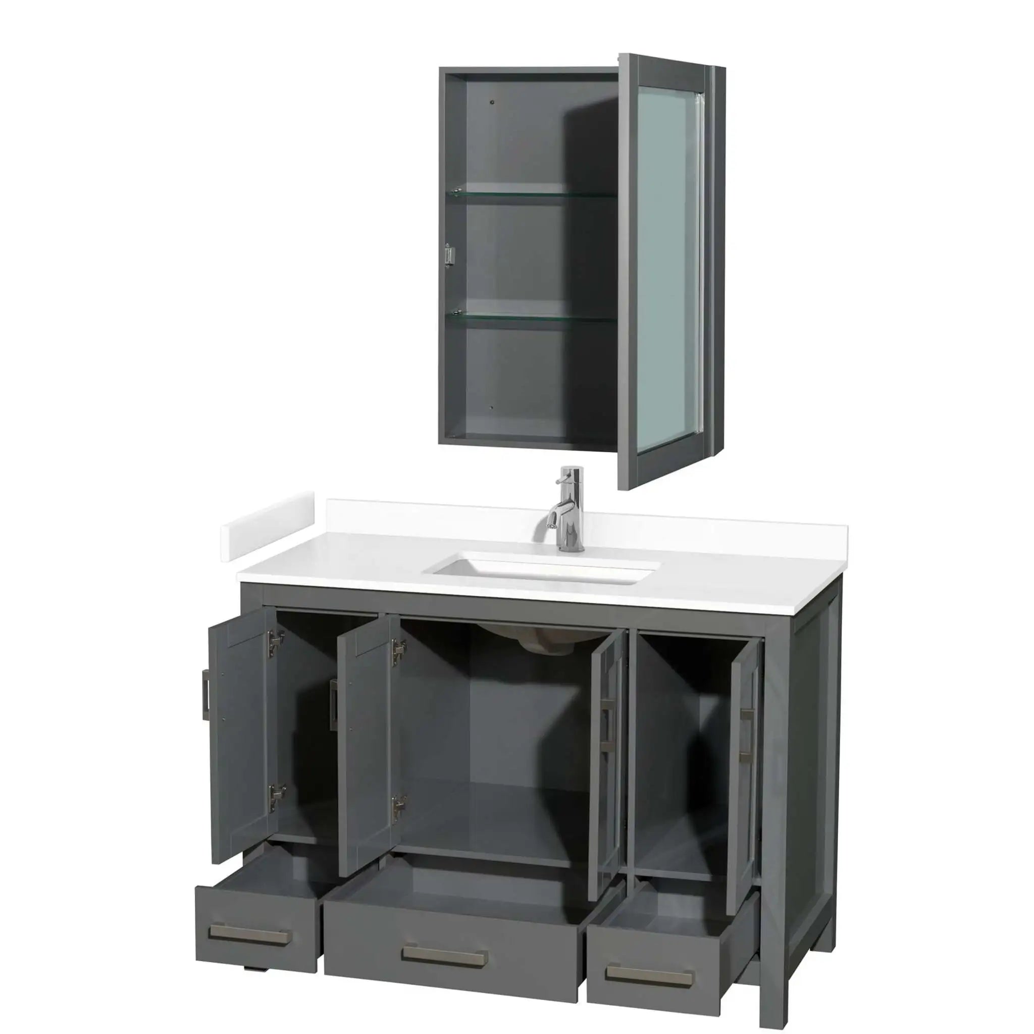 48" Sheffield Single Bathroom Vanity in Dark Gray with Brushed Chrome Trim & Medicine Cabinet by Wyndham