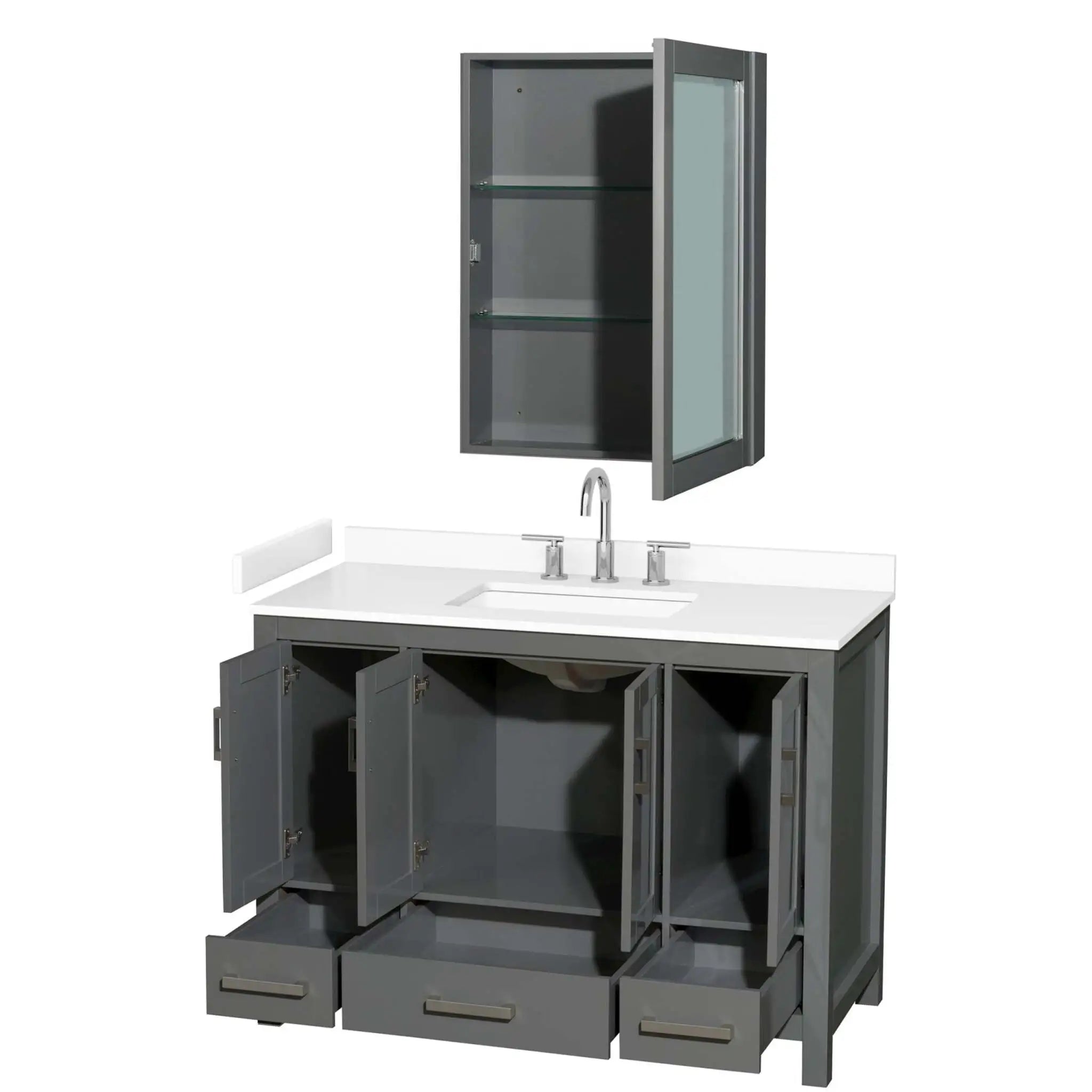48" Sheffield Single Bathroom Vanity in Dark Gray with Brushed Chrome Trim & Medicine Cabinet by Wyndham