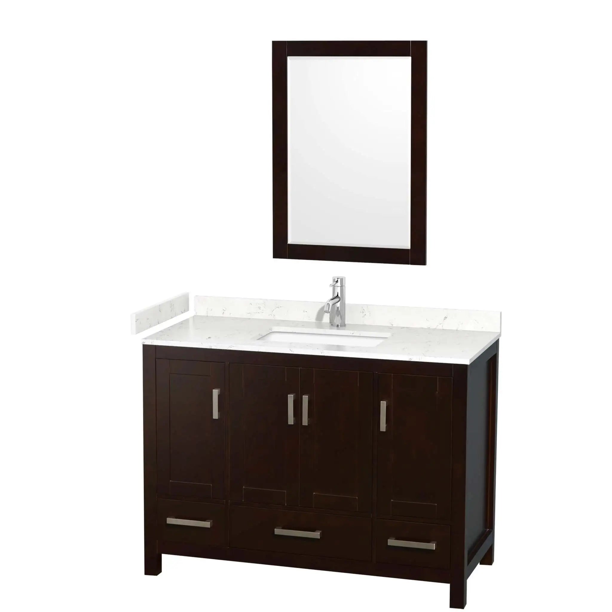 48" Sheffield Single Bathroom Vanity in Espresso with Brushed Chrome Trim & 24" Mirror by Wyndham