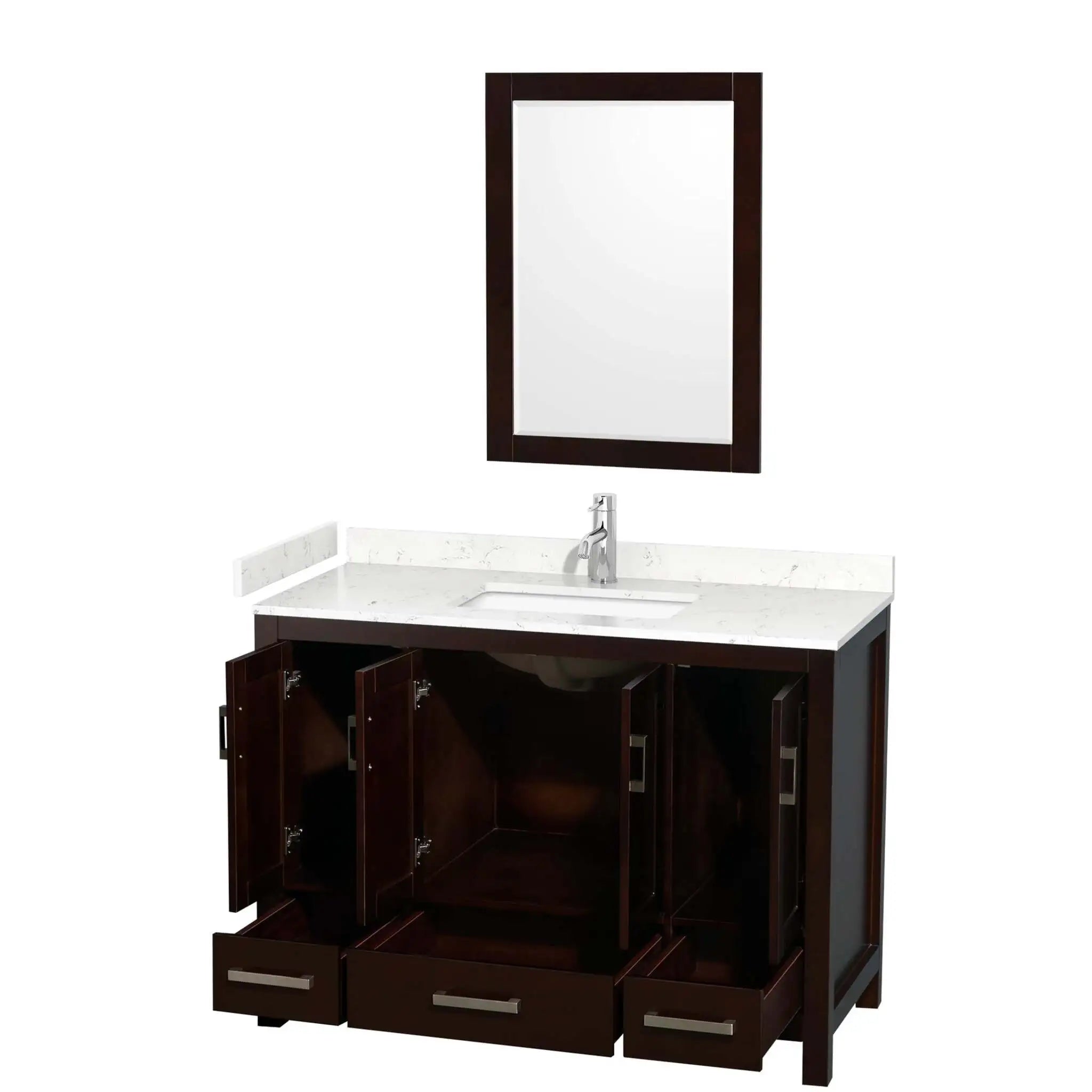 48" Sheffield Single Bathroom Vanity in Espresso with Brushed Chrome Trim & 24" Mirror by Wyndham