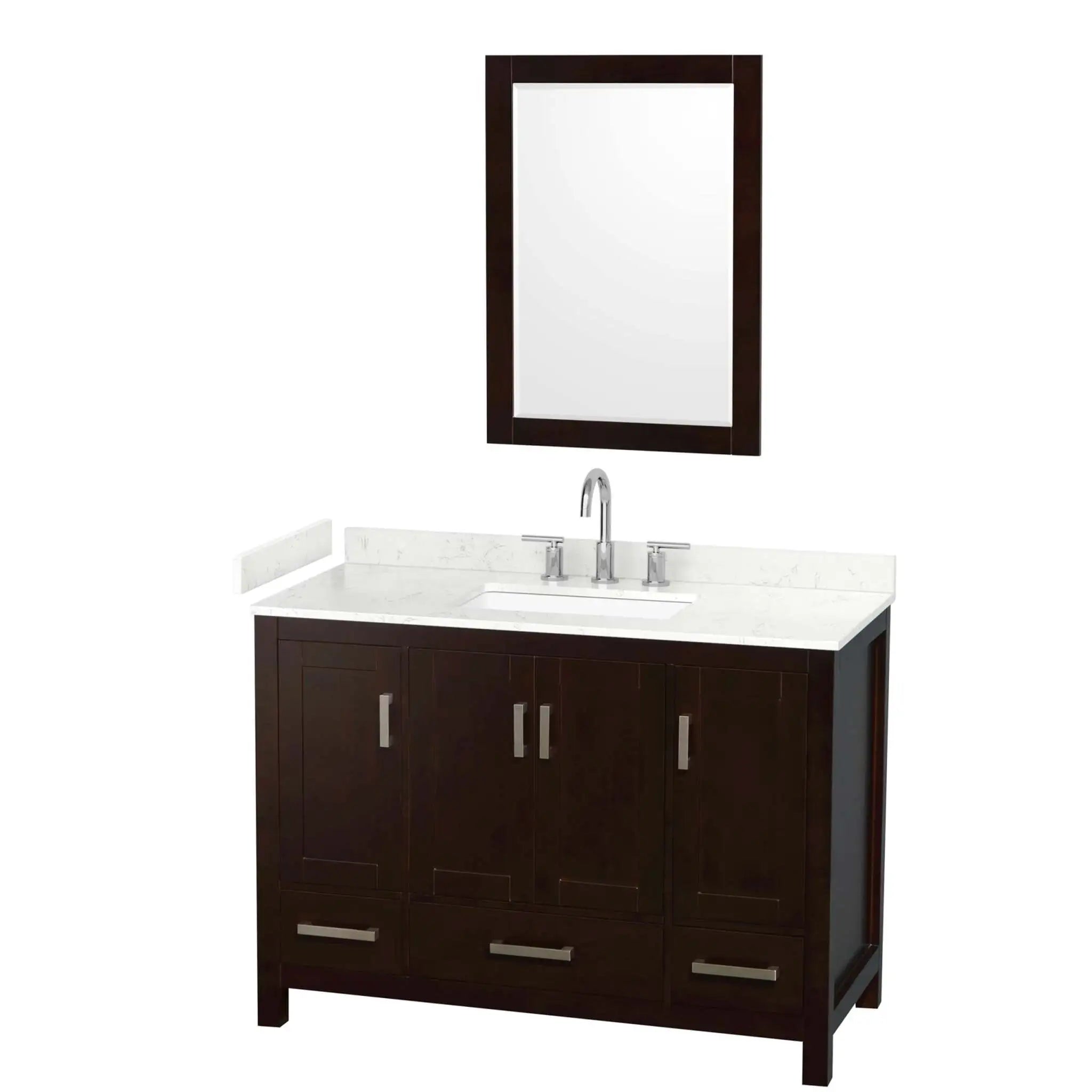 48" Sheffield Single Bathroom Vanity in Espresso with Brushed Chrome Trim & 24" Mirror by Wyndham