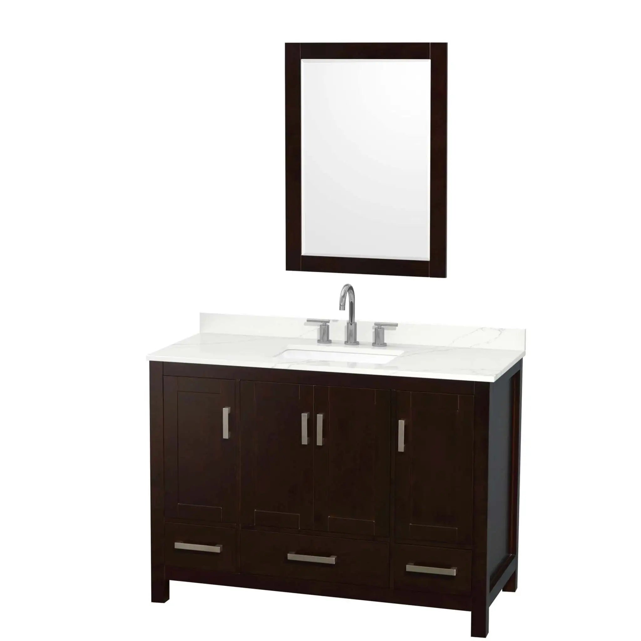 48" Sheffield Single Bathroom Vanity in Espresso with Brushed Chrome Trim & 24" Mirror by Wyndham