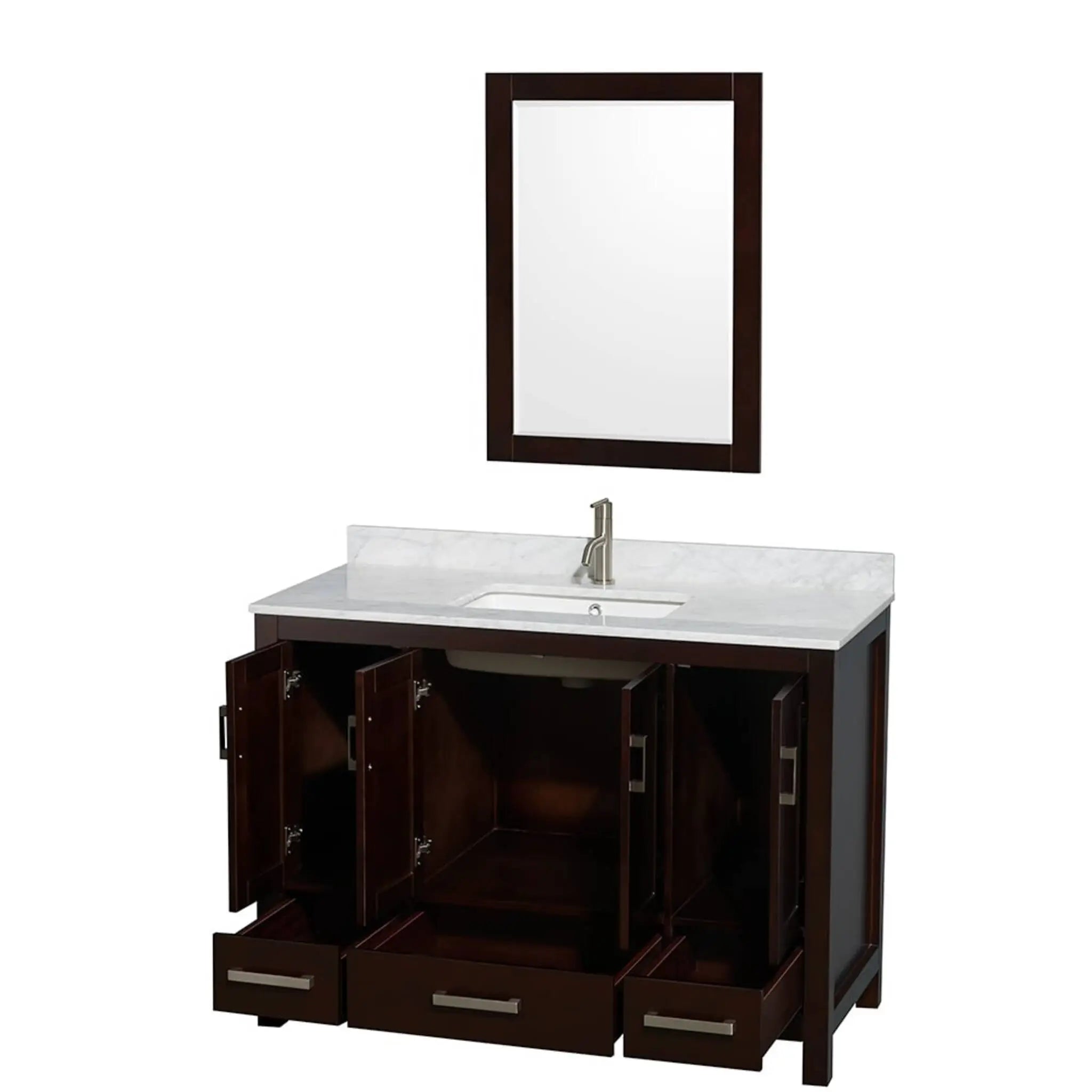 48" Sheffield Single Bathroom Vanity in Espresso with Brushed Chrome Trim & 24" Mirror by Wyndham