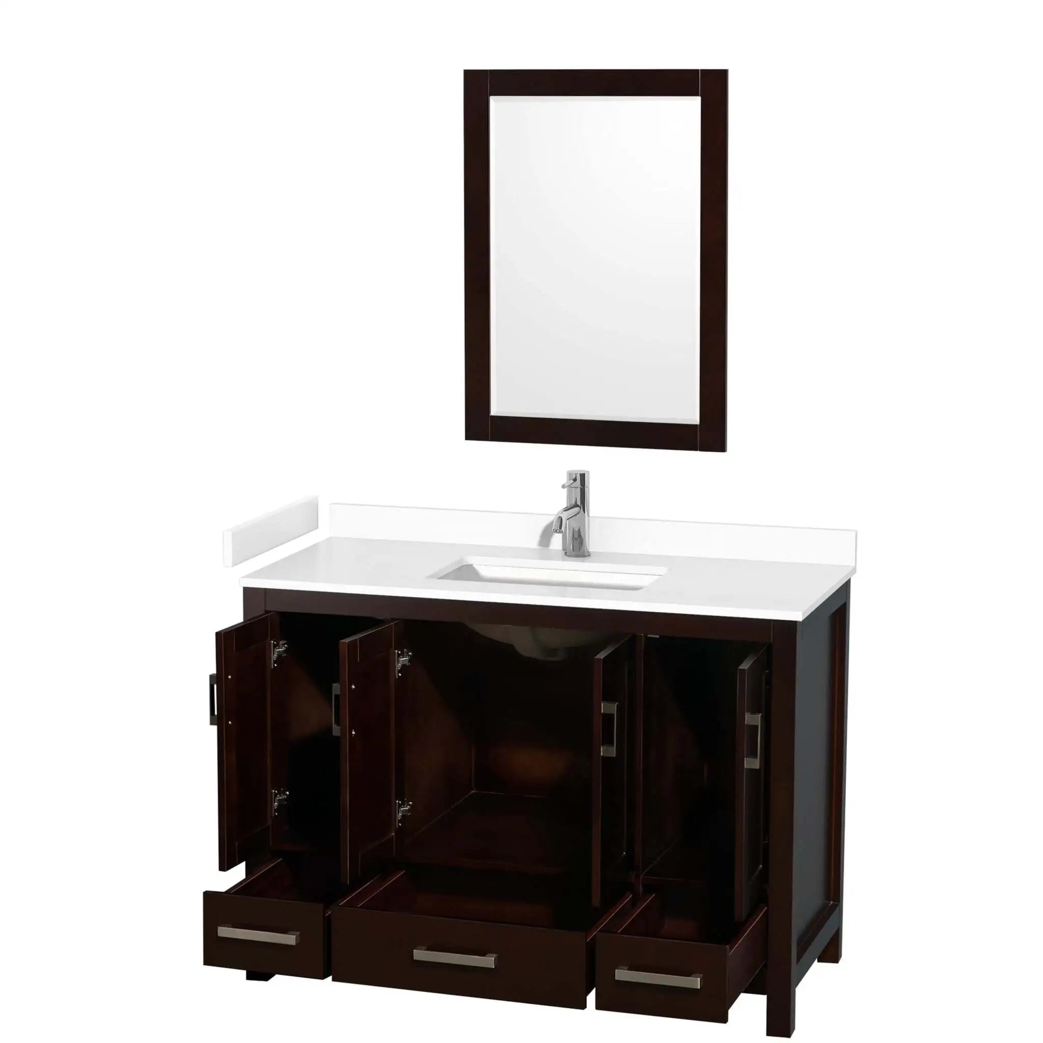 48" Sheffield Single Bathroom Vanity in Espresso with Brushed Chrome Trim & 24" Mirror by Wyndham