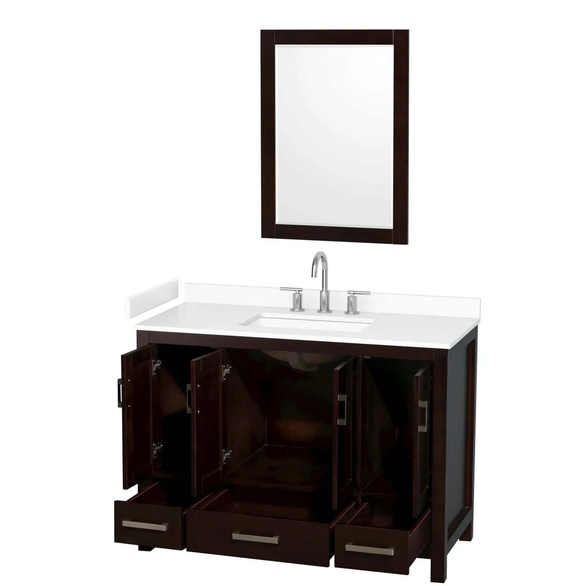 48" Sheffield Single Bathroom Vanity in Espresso with Brushed Chrome Trim & 24" Mirror by Wyndham