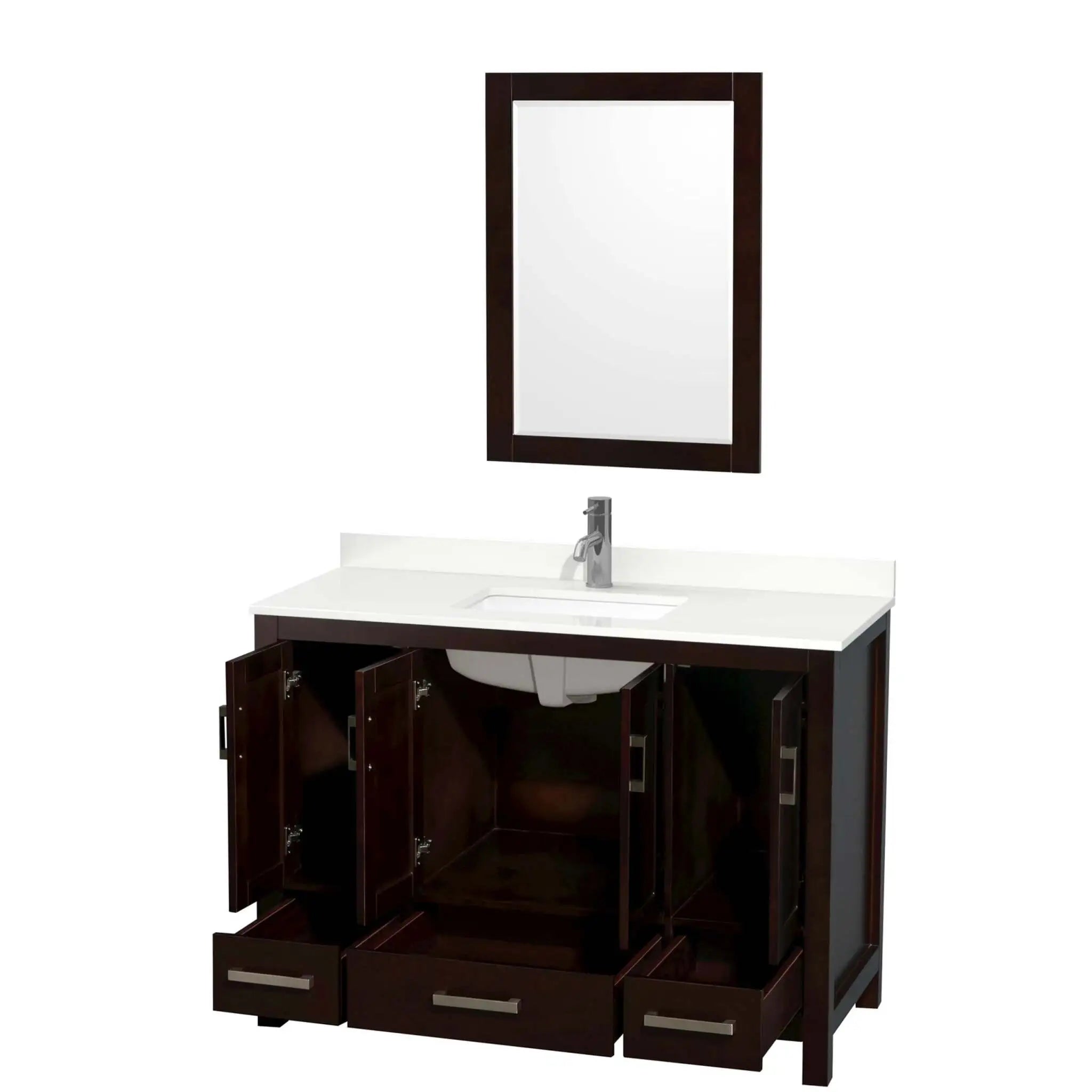 48" Sheffield Single Bathroom Vanity in Espresso with Brushed Chrome Trim & 24" Mirror by Wyndham
