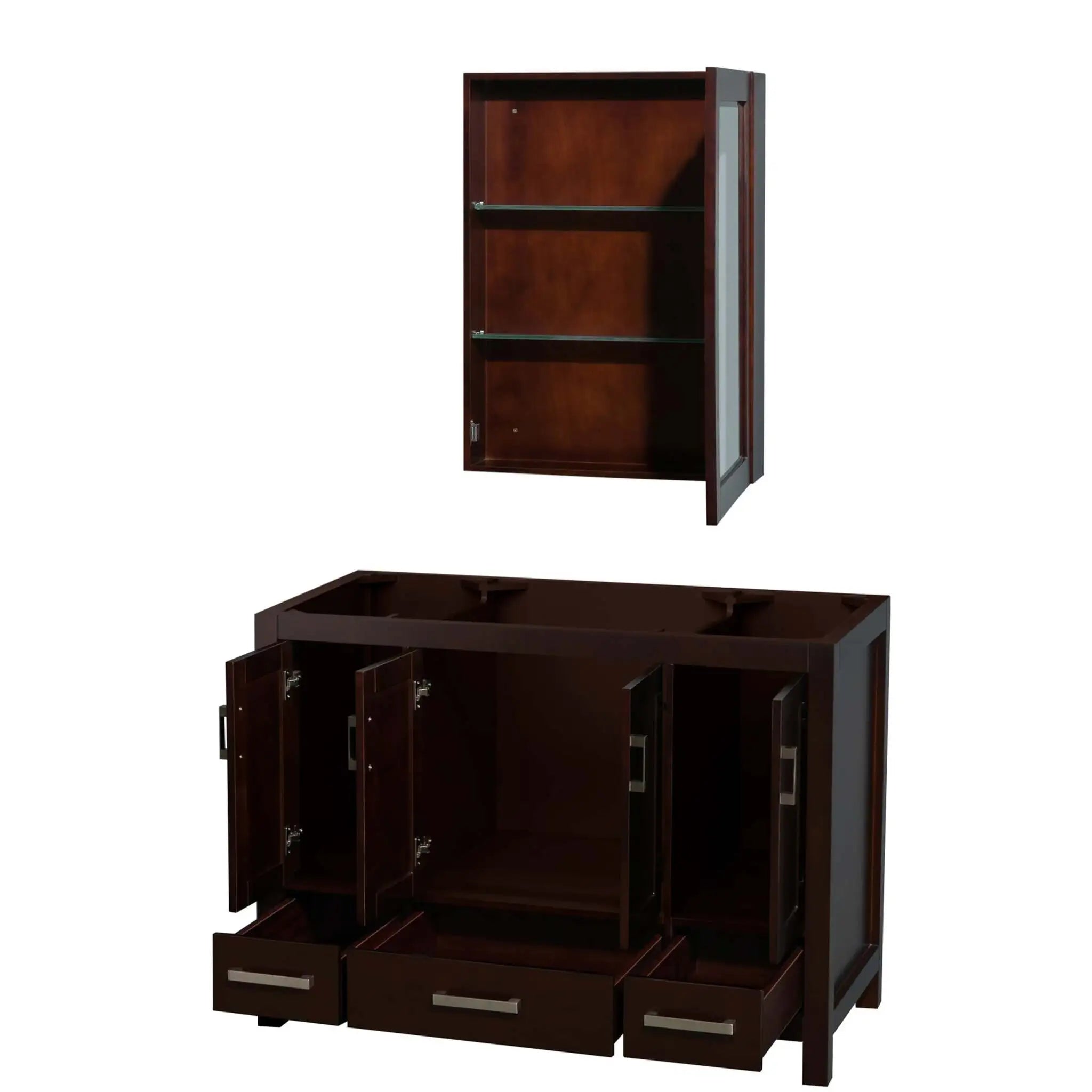 48" Sheffield Single Bathroom Vanity in Espresso with Brushed Chrome Trim & Medicine Cabinet by Wyndham