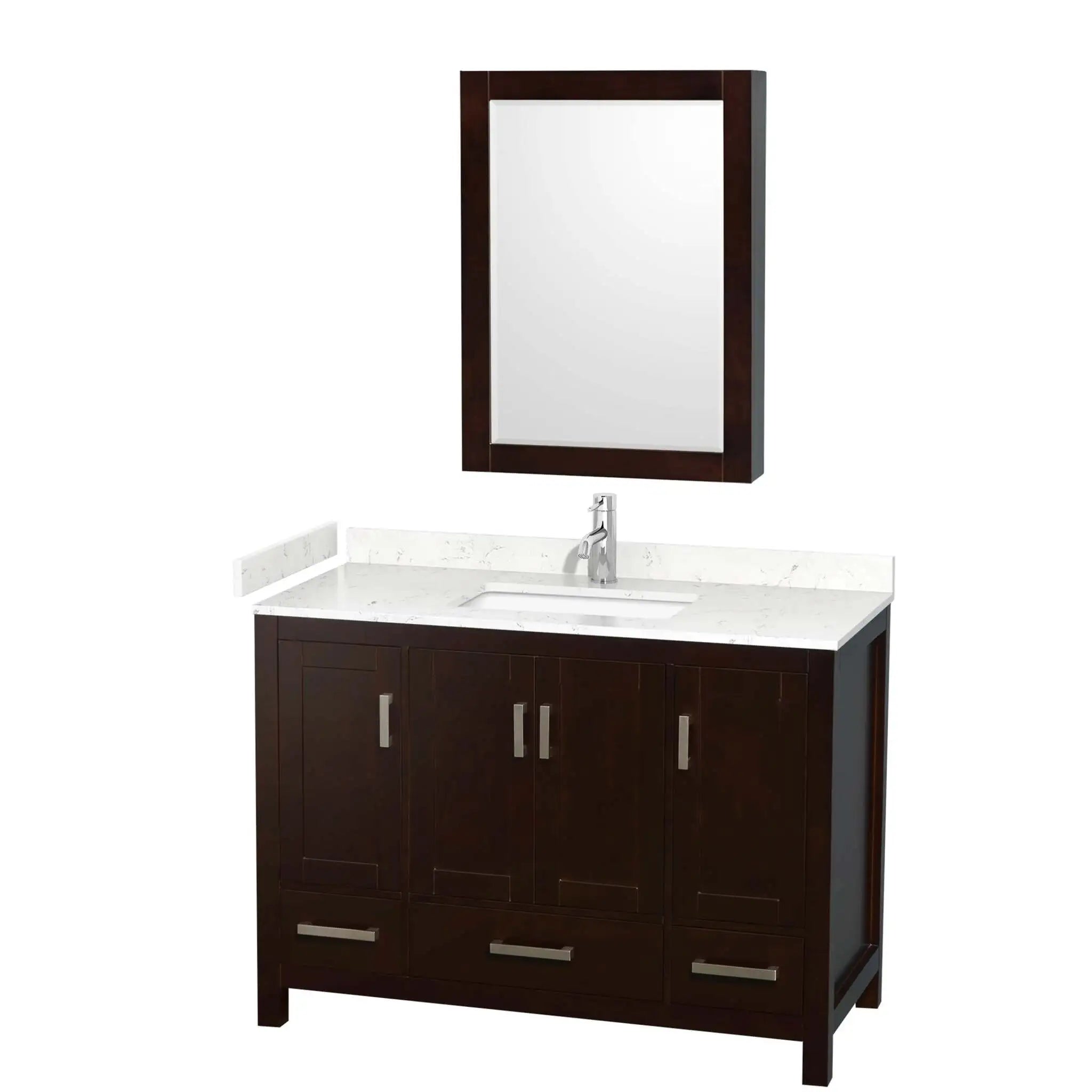 48" Sheffield Single Bathroom Vanity in Espresso with Brushed Chrome Trim & Medicine Cabinet by Wyndham