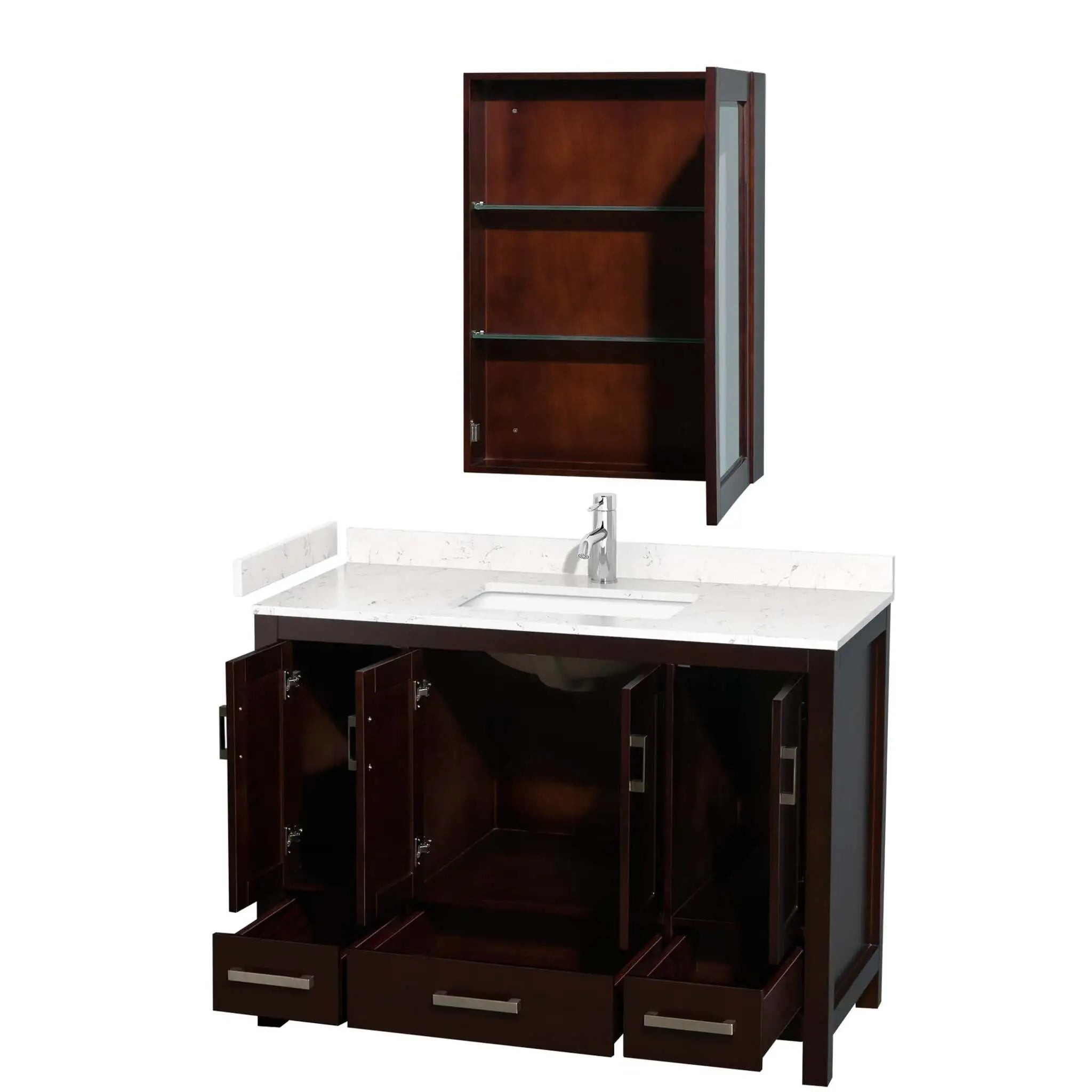 48" Sheffield Single Bathroom Vanity in Espresso with Brushed Chrome Trim & Medicine Cabinet by Wyndham