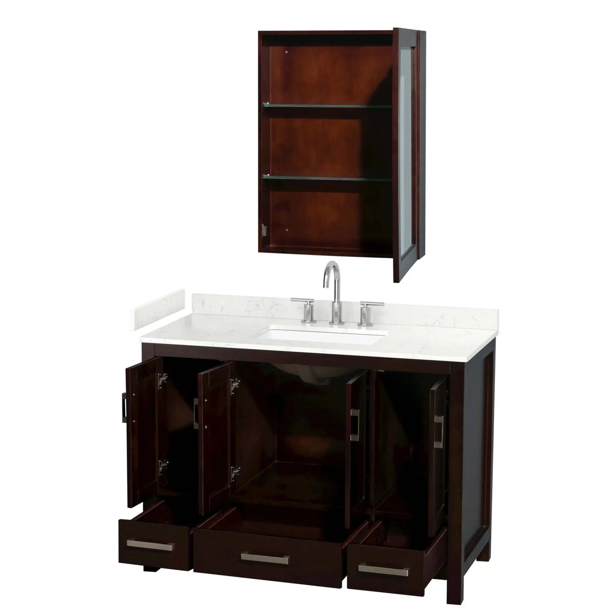 48" Sheffield Single Bathroom Vanity in Espresso with Brushed Chrome Trim & Medicine Cabinet by Wyndham