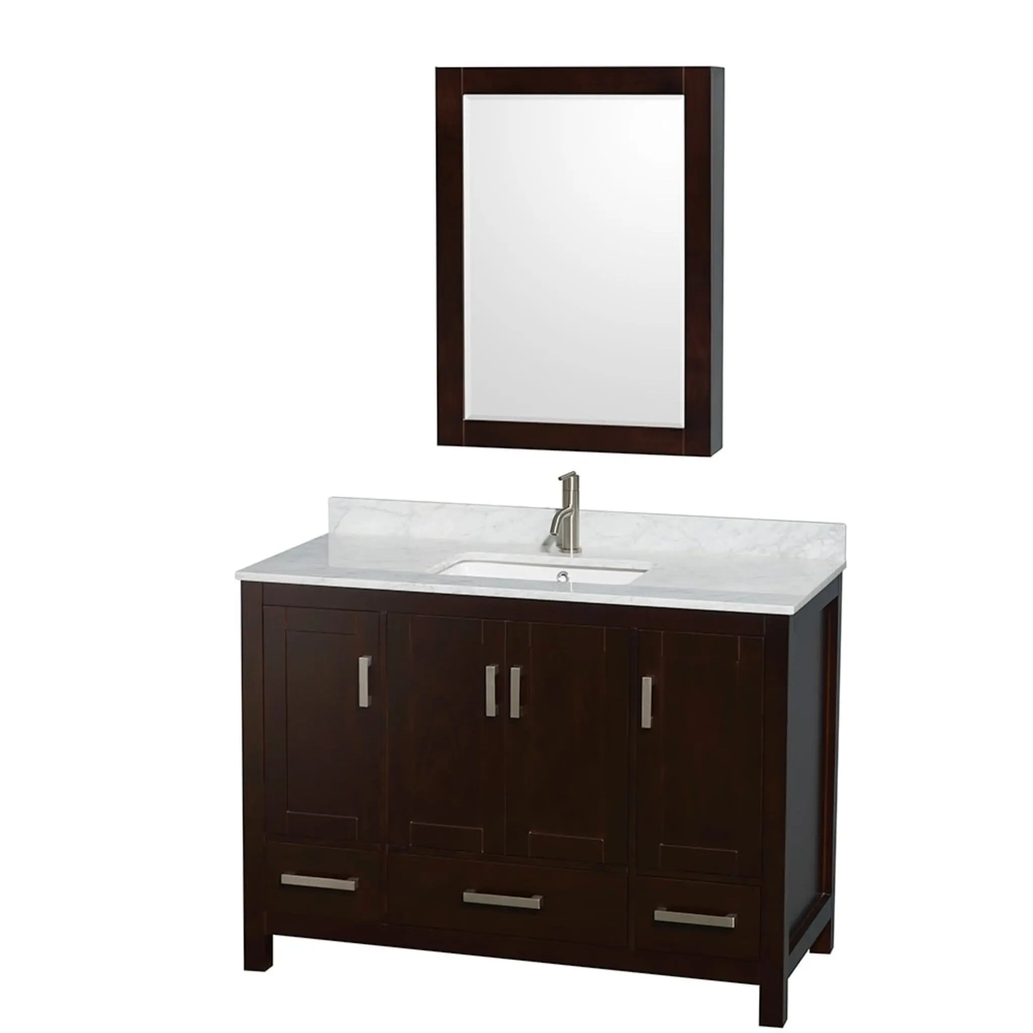 48" Sheffield Single Bathroom Vanity in Espresso with Brushed Chrome Trim & Medicine Cabinet by Wyndham