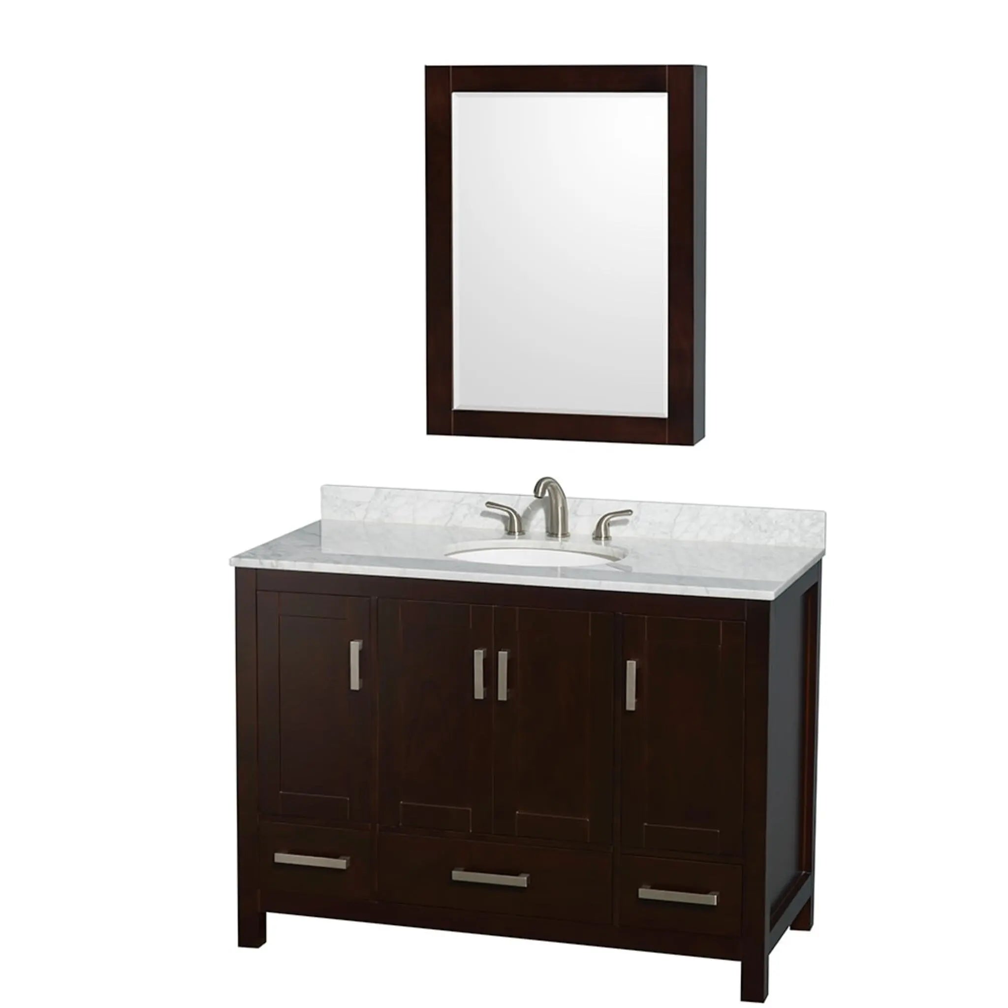 48" Sheffield Single Bathroom Vanity in Espresso with Brushed Chrome Trim & Medicine Cabinet by Wyndham