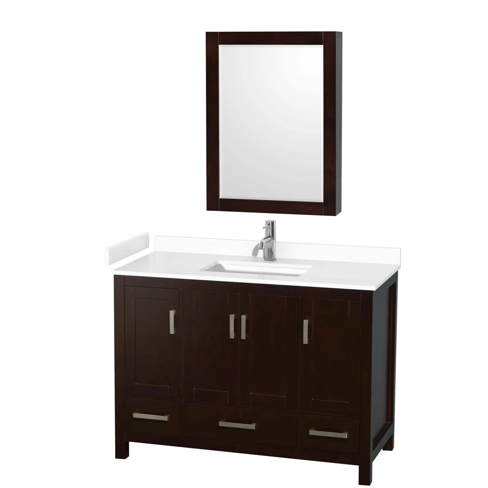 48" Sheffield Single Bathroom Vanity in Espresso with Brushed Chrome Trim & Medicine Cabinet by Wyndham