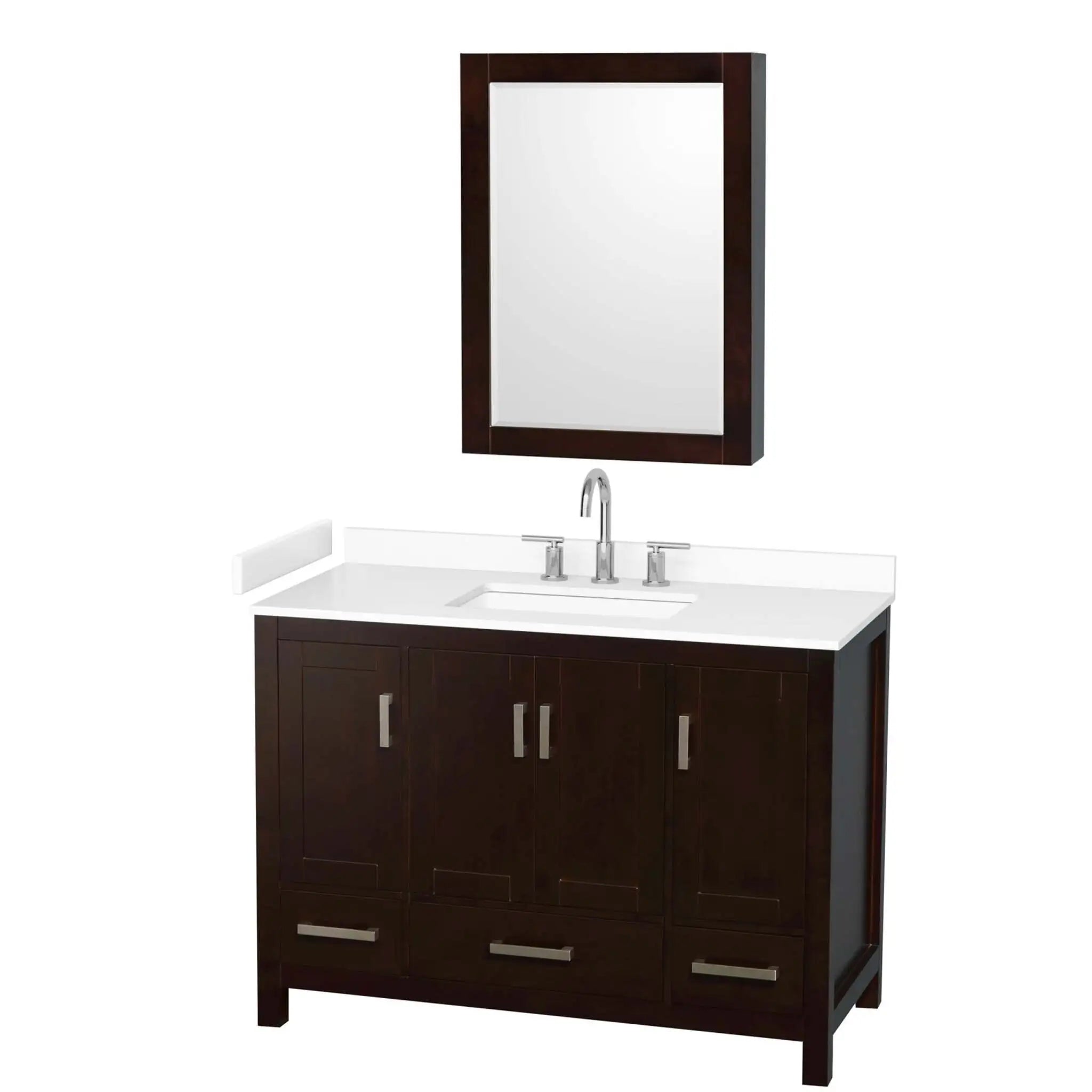 48" Sheffield Single Bathroom Vanity in Espresso with Brushed Chrome Trim & Medicine Cabinet by Wyndham