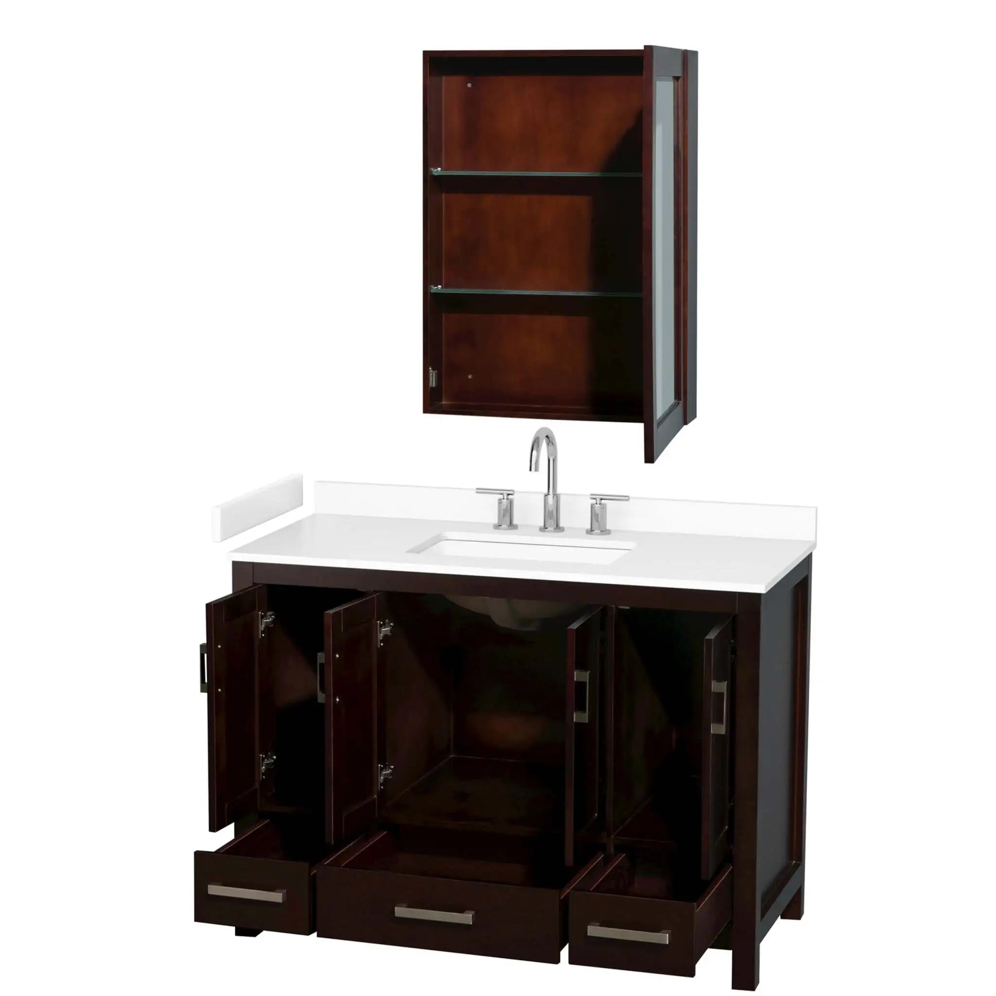 48" Sheffield Single Bathroom Vanity in Espresso with Brushed Chrome Trim & Medicine Cabinet by Wyndham