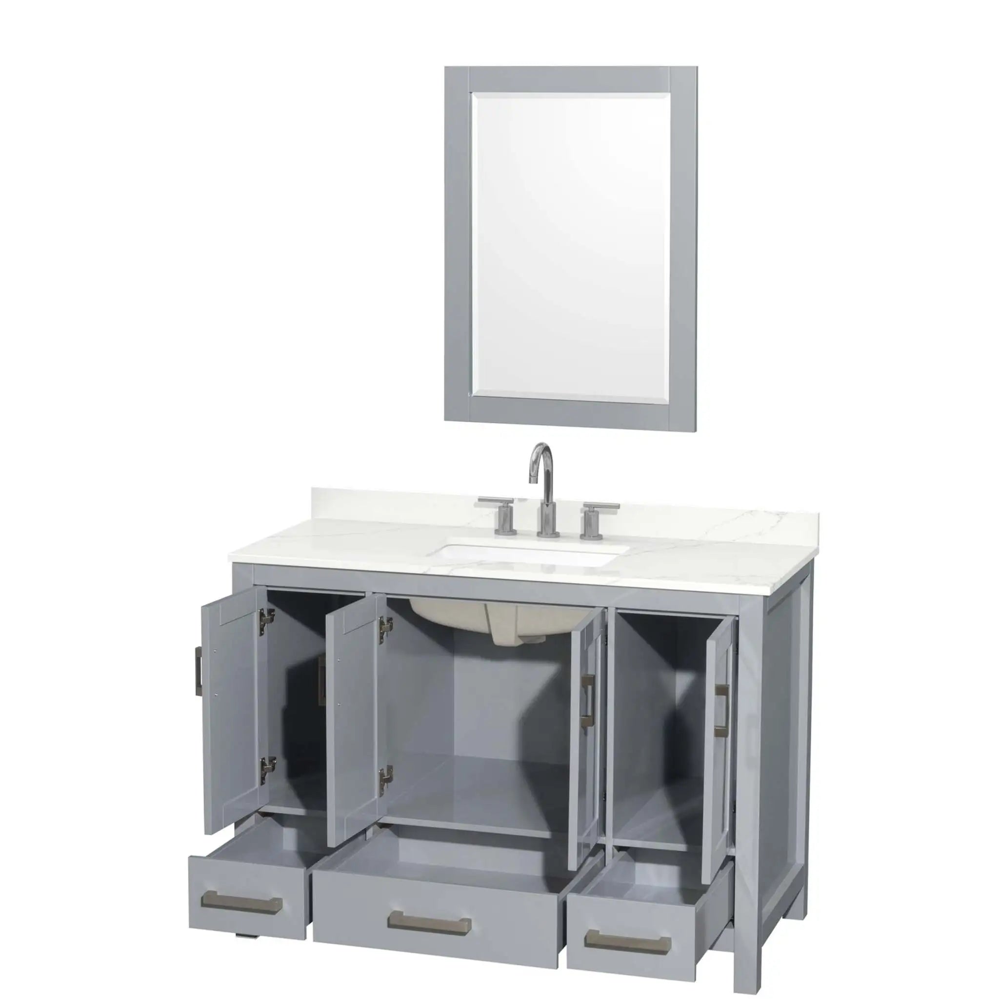 48" Sheffield Single Bathroom Vanity in Gray with Brushed Chrome Trim & 24" Mirror by Wyndham