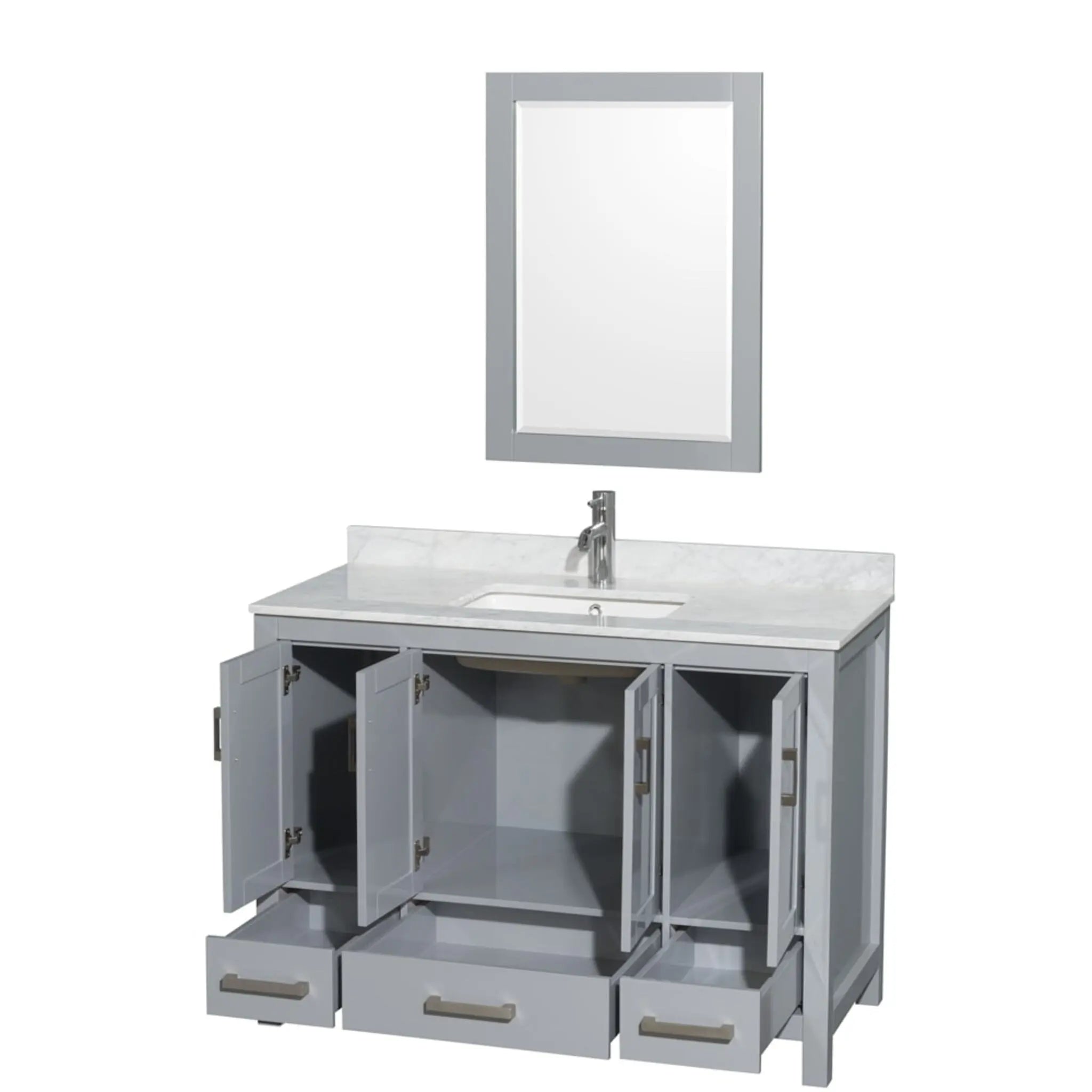 48" Sheffield Single Bathroom Vanity in Gray with Brushed Chrome Trim & 24" Mirror by Wyndham