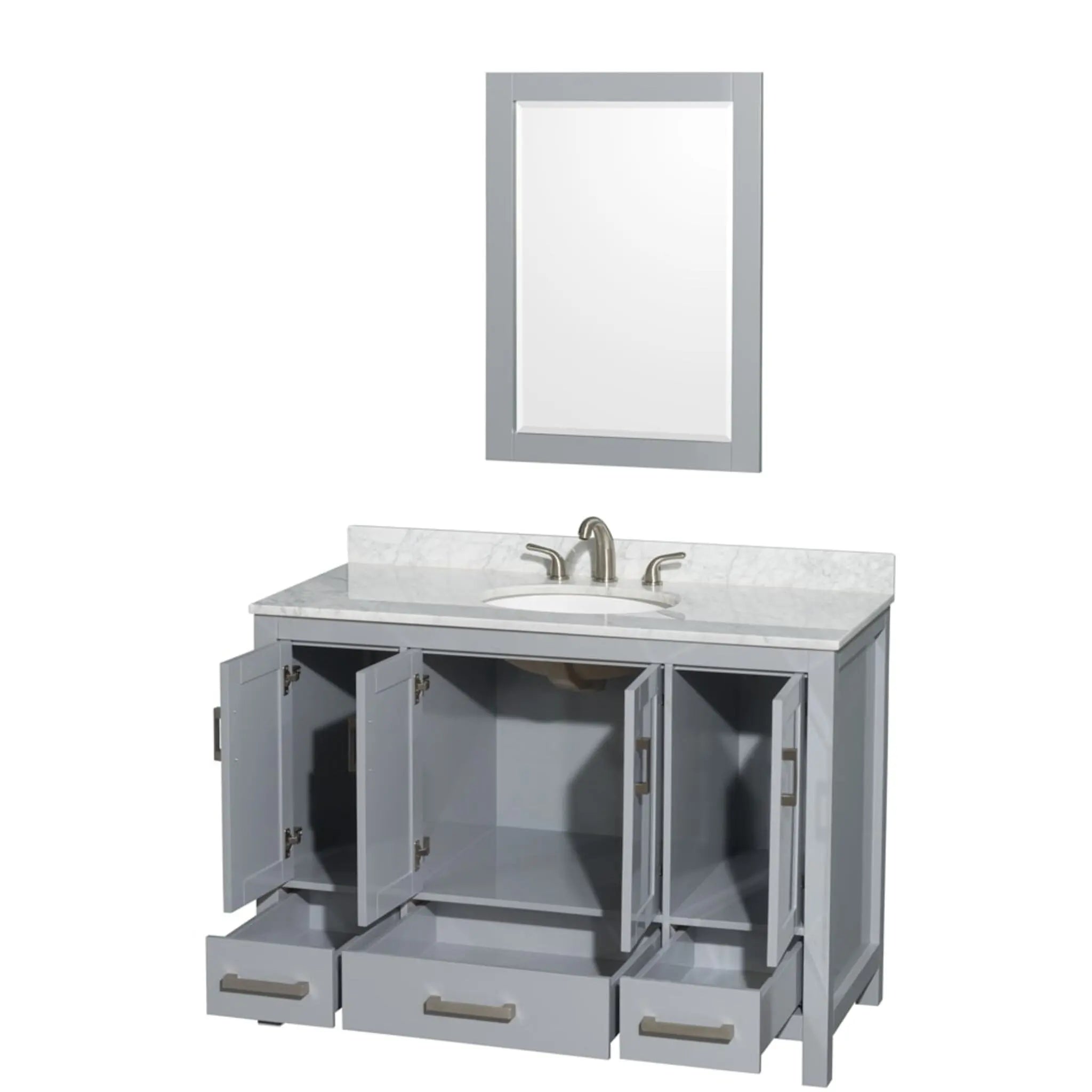 48" Sheffield Single Bathroom Vanity in Gray with Brushed Chrome Trim & 24" Mirror by Wyndham