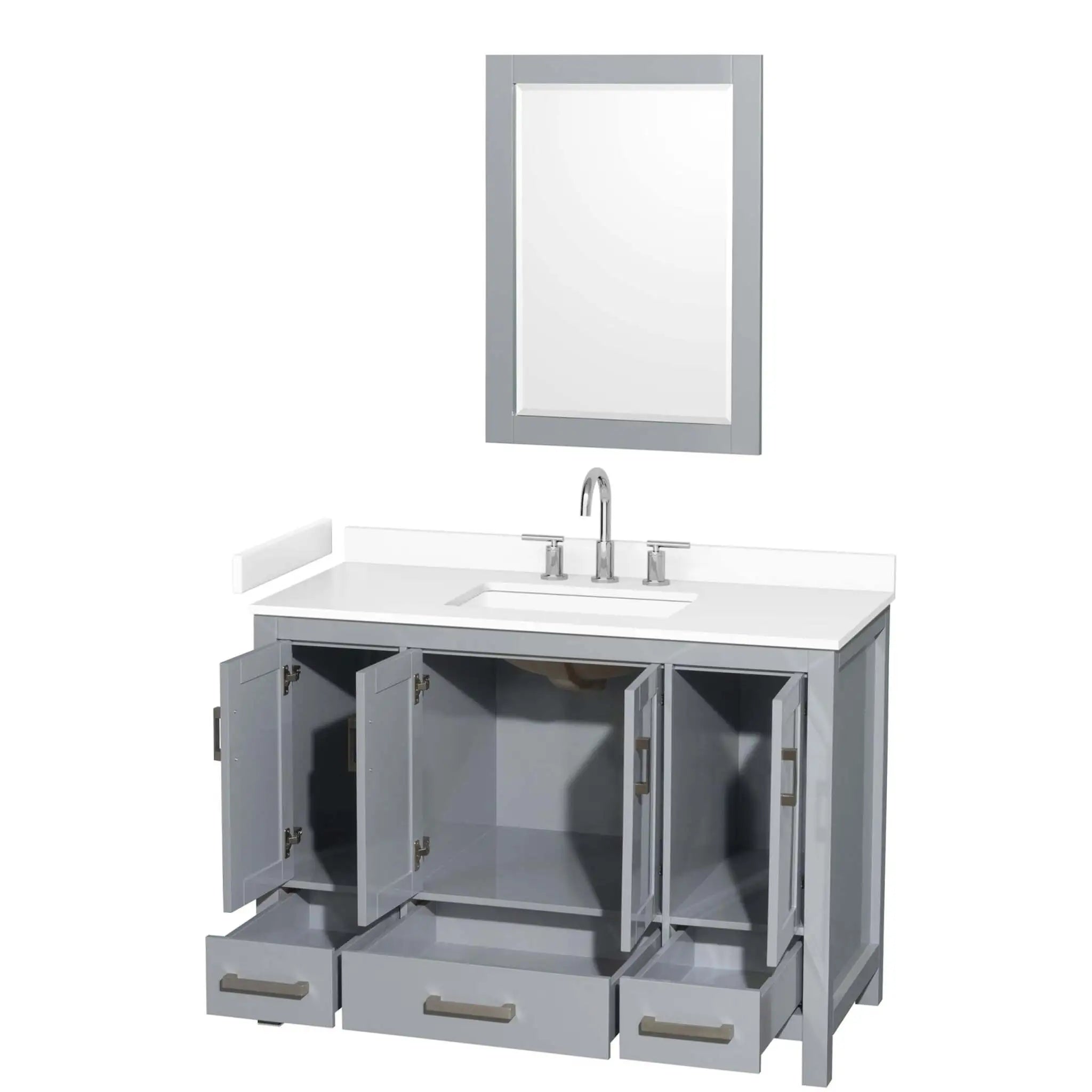 48" Sheffield Single Bathroom Vanity in Gray with Brushed Chrome Trim & 24" Mirror by Wyndham
