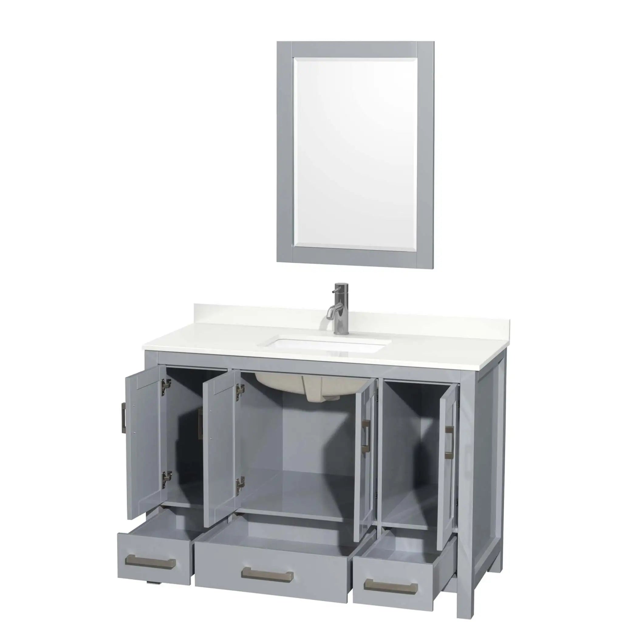 48" Sheffield Single Bathroom Vanity in Gray with Brushed Chrome Trim & 24" Mirror by Wyndham