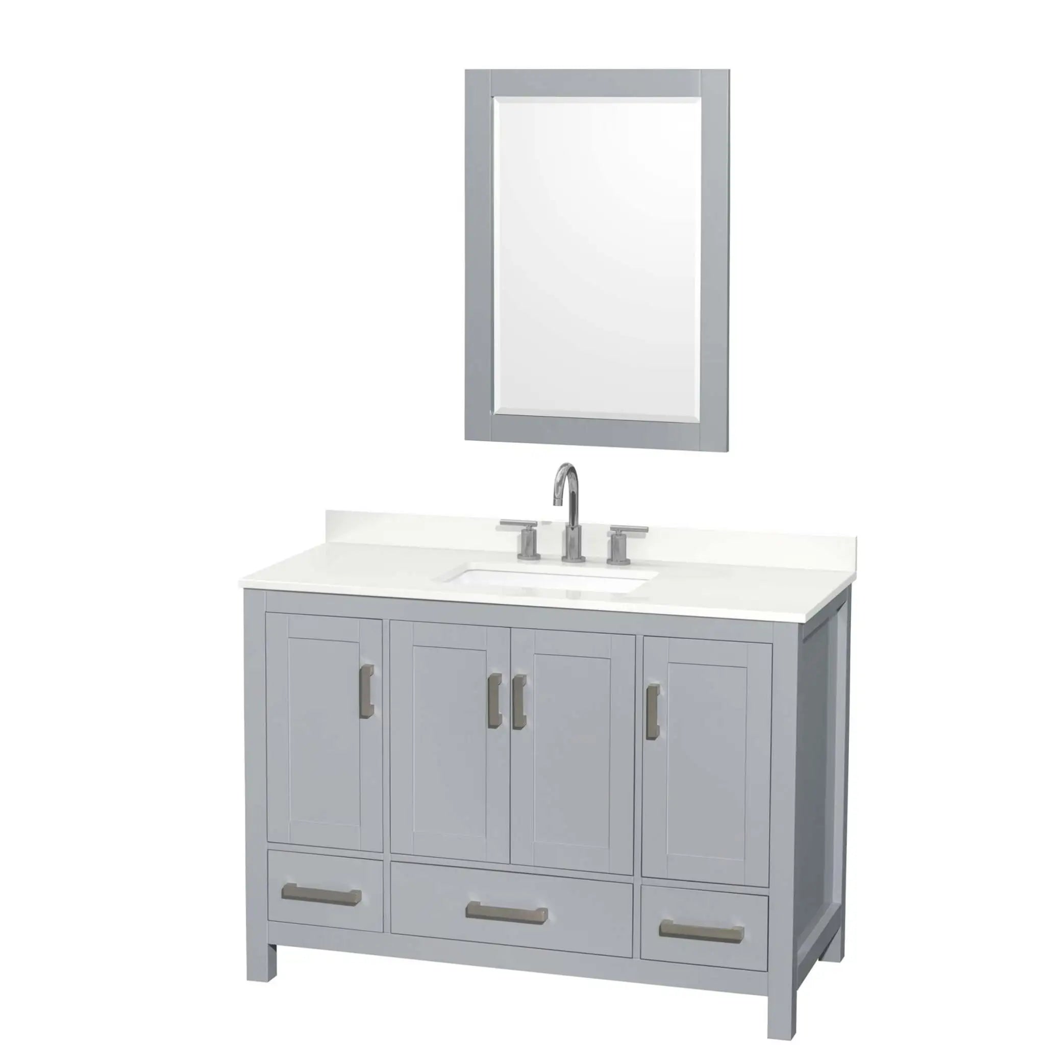 48" Sheffield Single Bathroom Vanity in Gray with Brushed Chrome Trim & 24" Mirror by Wyndham