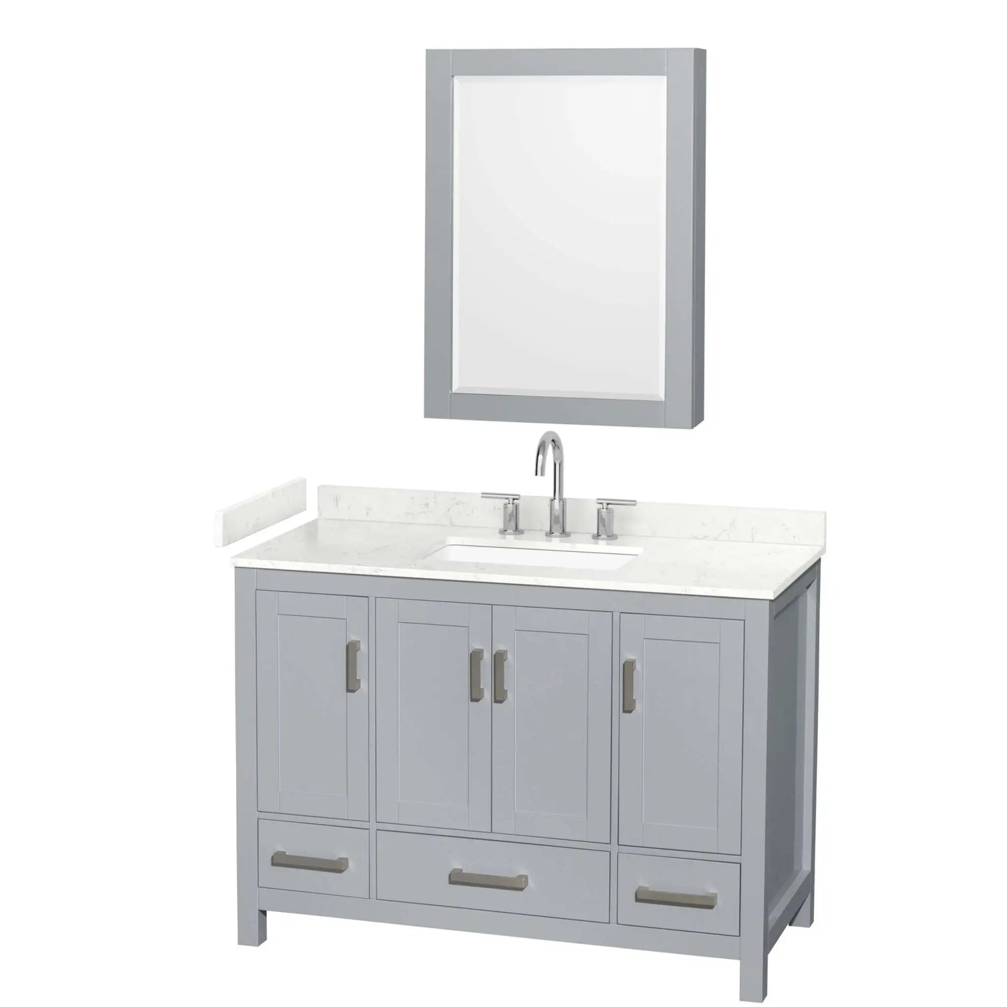 48" Sheffield Single Bathroom Vanity in Gray with Brushed Chrome Trim & Medicine Cabinet by Wyndham