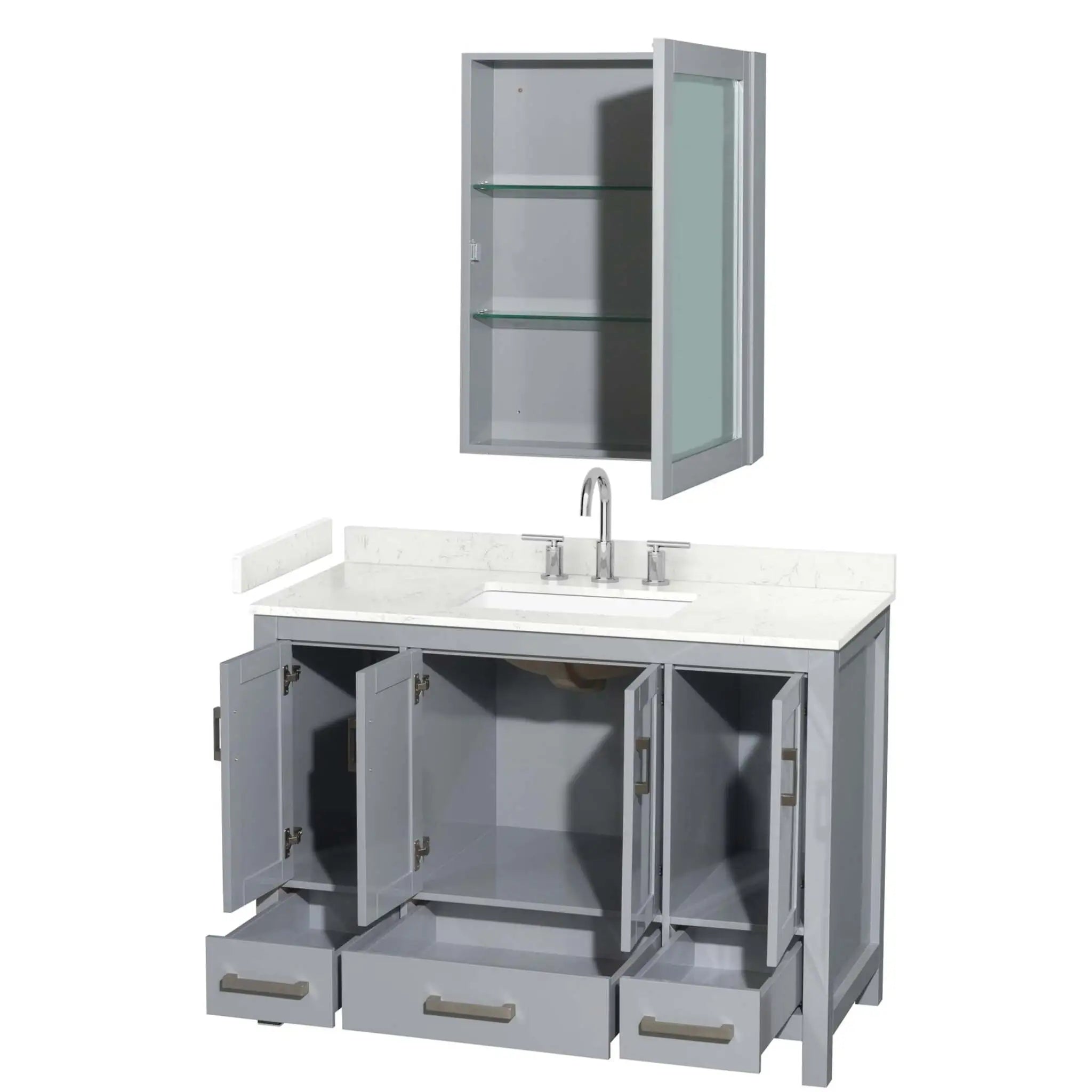 48" Sheffield Single Bathroom Vanity in Gray with Brushed Chrome Trim & Medicine Cabinet by Wyndham