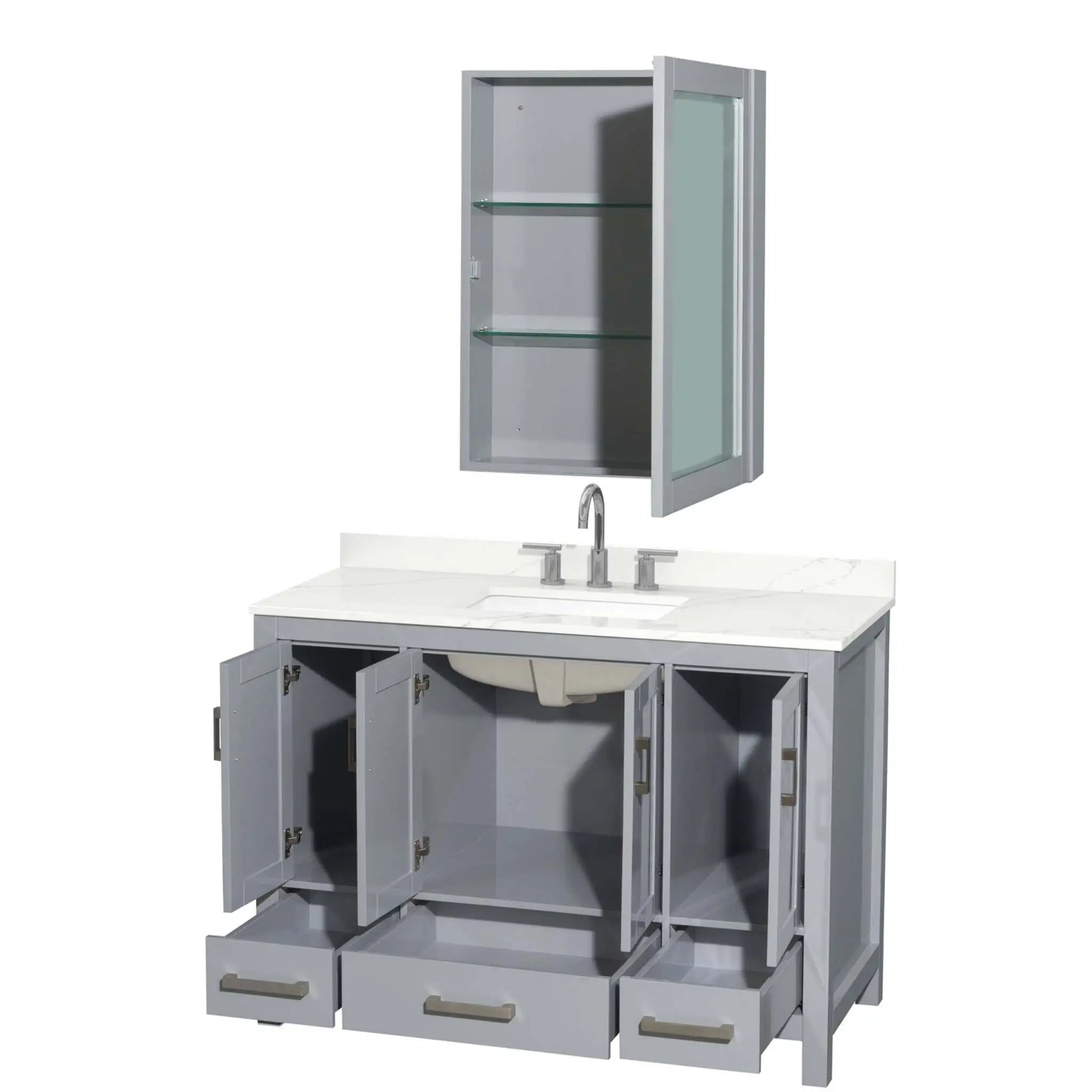 48" Sheffield Single Bathroom Vanity in Gray with Brushed Chrome Trim & Medicine Cabinet by Wyndham