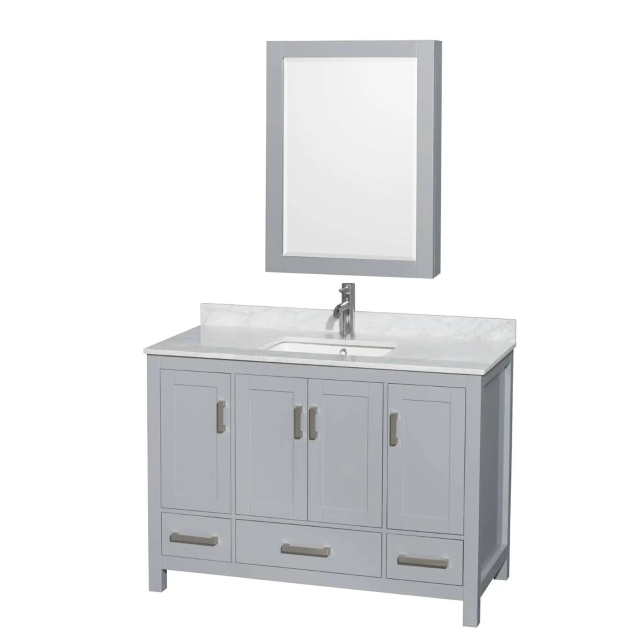 48" Sheffield Single Bathroom Vanity in Gray with Brushed Chrome Trim & Medicine Cabinet by Wyndham