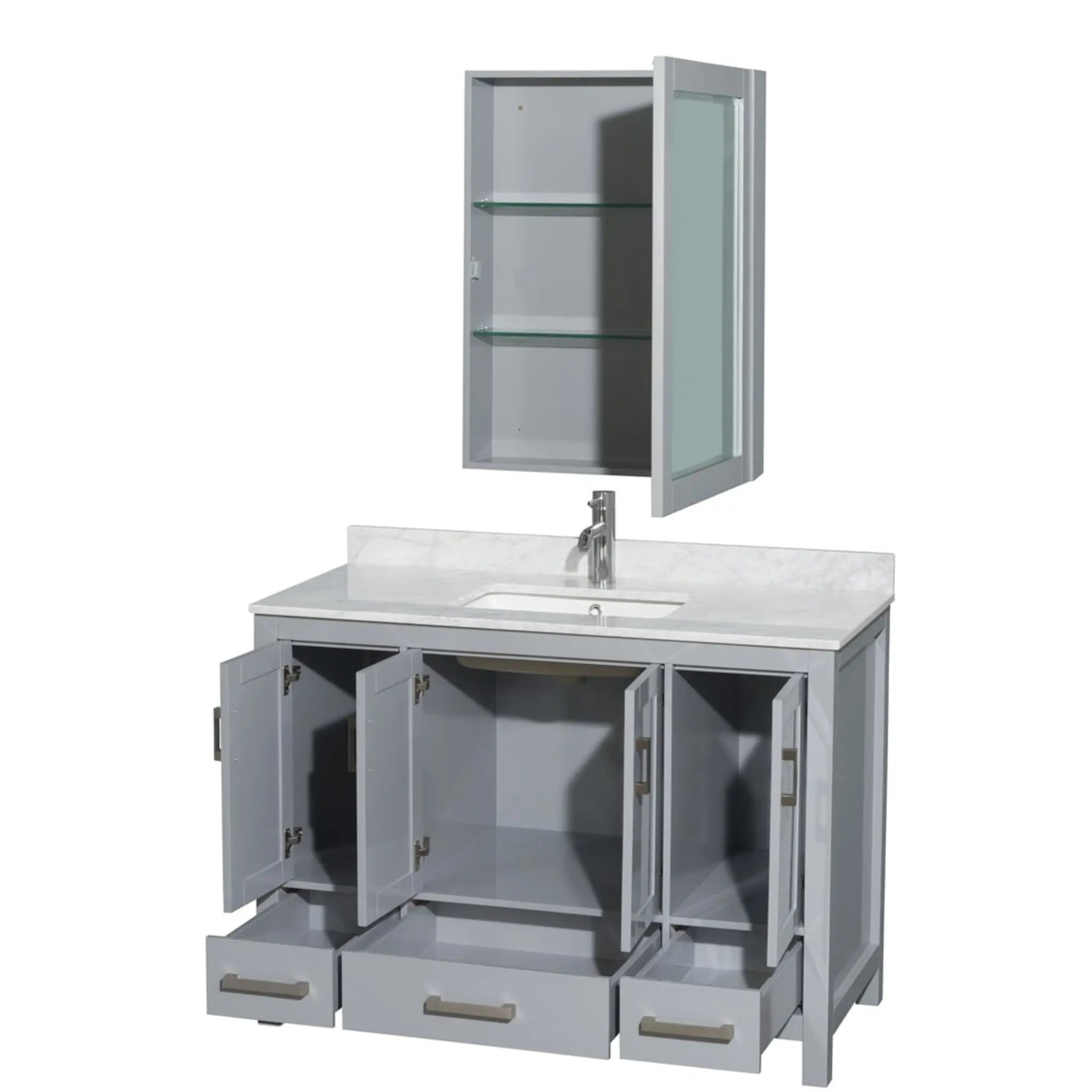 48" Sheffield Single Bathroom Vanity in Gray with Brushed Chrome Trim & Medicine Cabinet by Wyndham