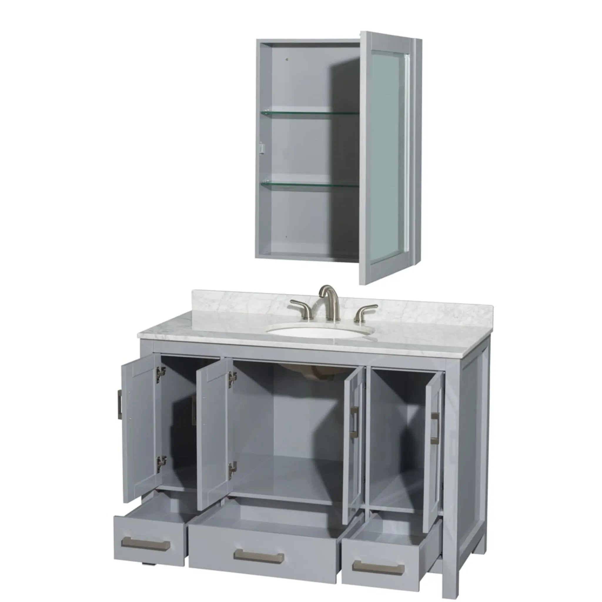 48" Sheffield Single Bathroom Vanity in Gray with Brushed Chrome Trim & Medicine Cabinet by Wyndham