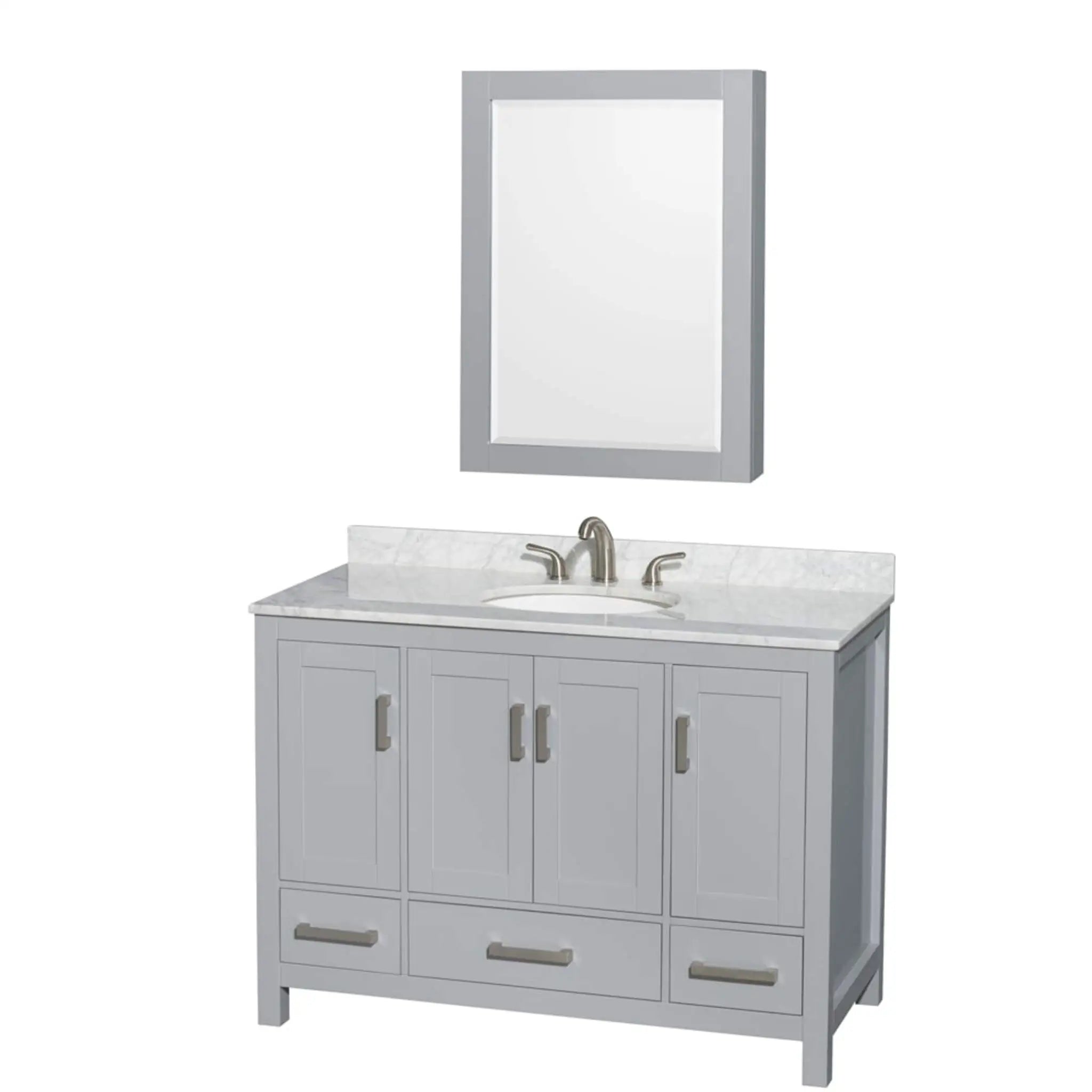 48" Sheffield Single Bathroom Vanity in Gray with Brushed Chrome Trim & Medicine Cabinet by Wyndham