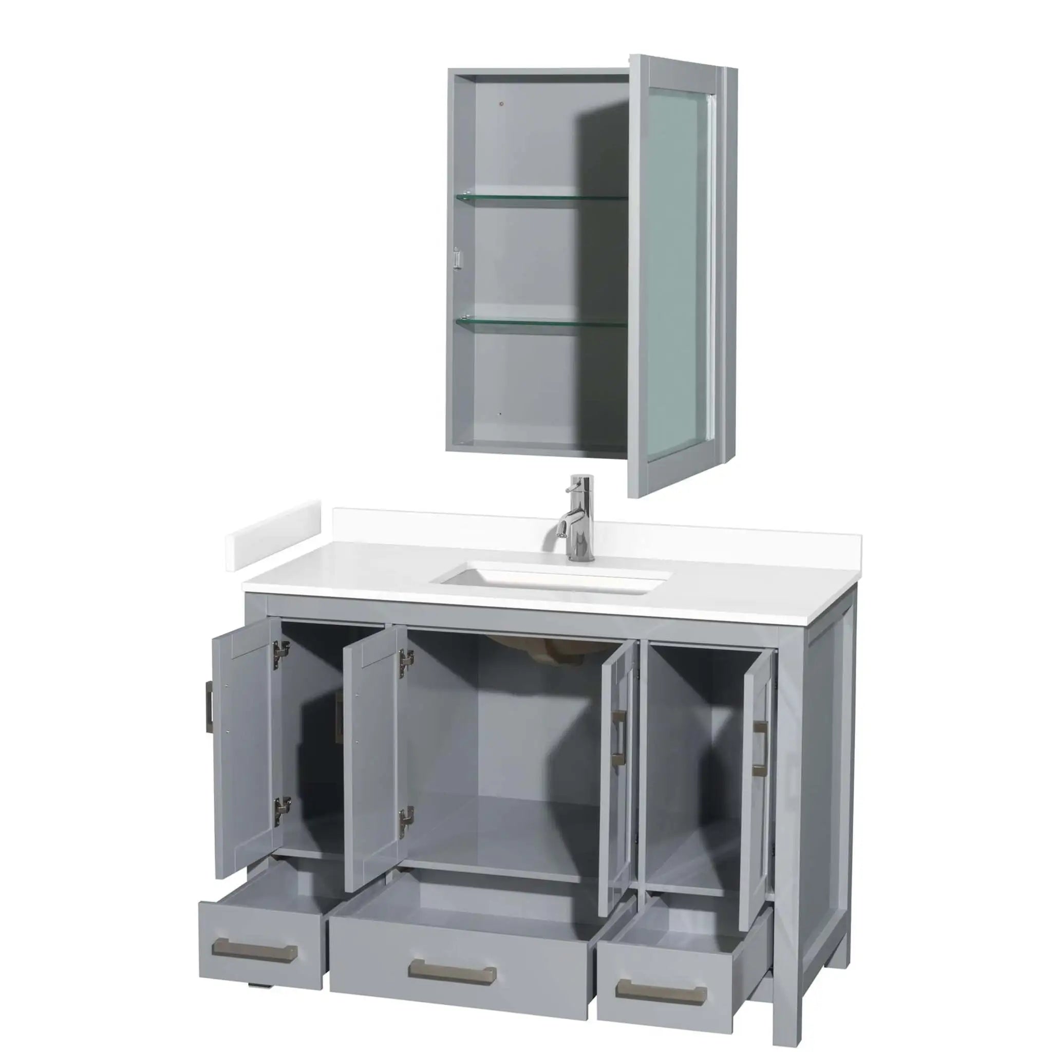 48" Sheffield Single Bathroom Vanity in Gray with Brushed Chrome Trim & Medicine Cabinet by Wyndham