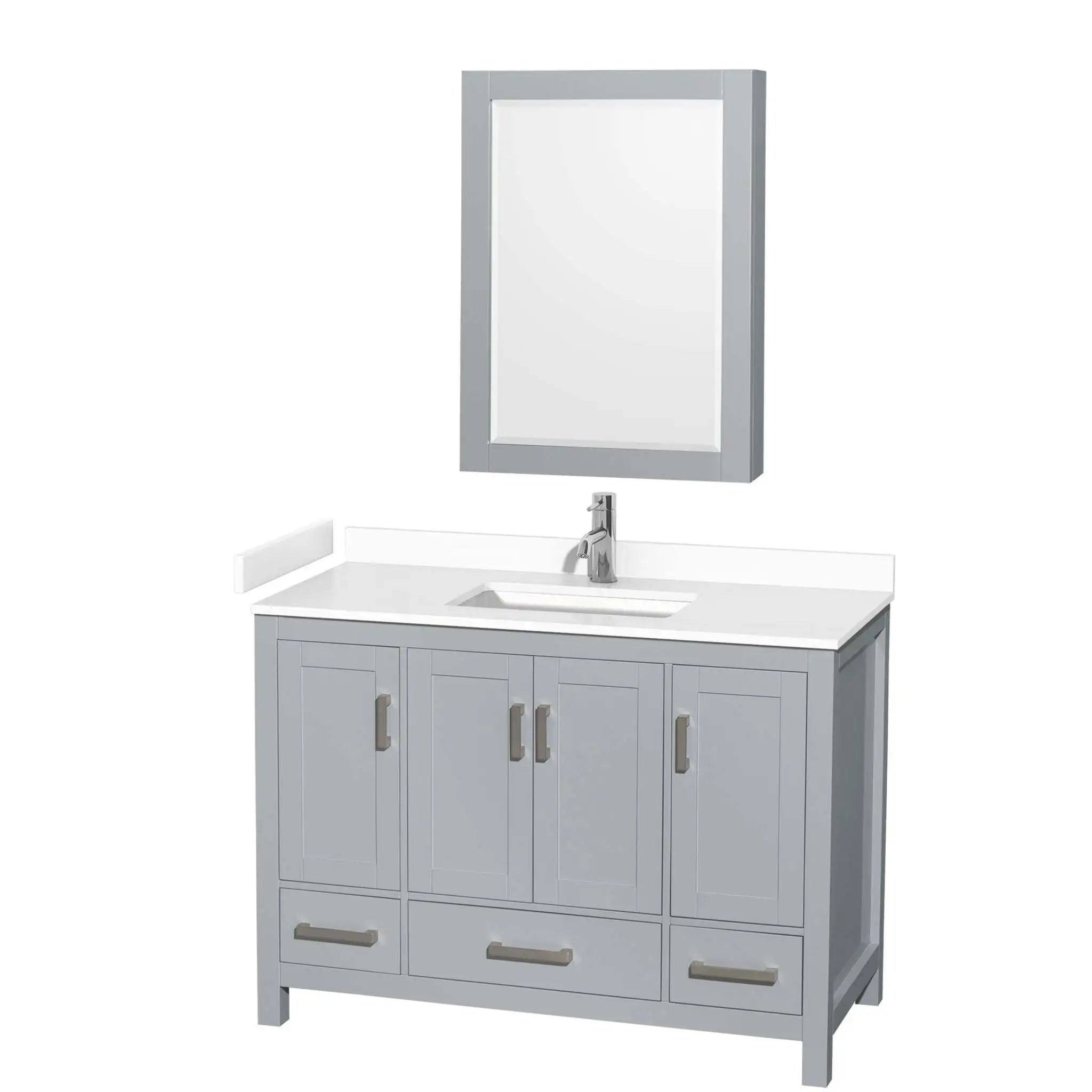 48" Sheffield Single Bathroom Vanity in Gray with Brushed Chrome Trim & Medicine Cabinet by Wyndham