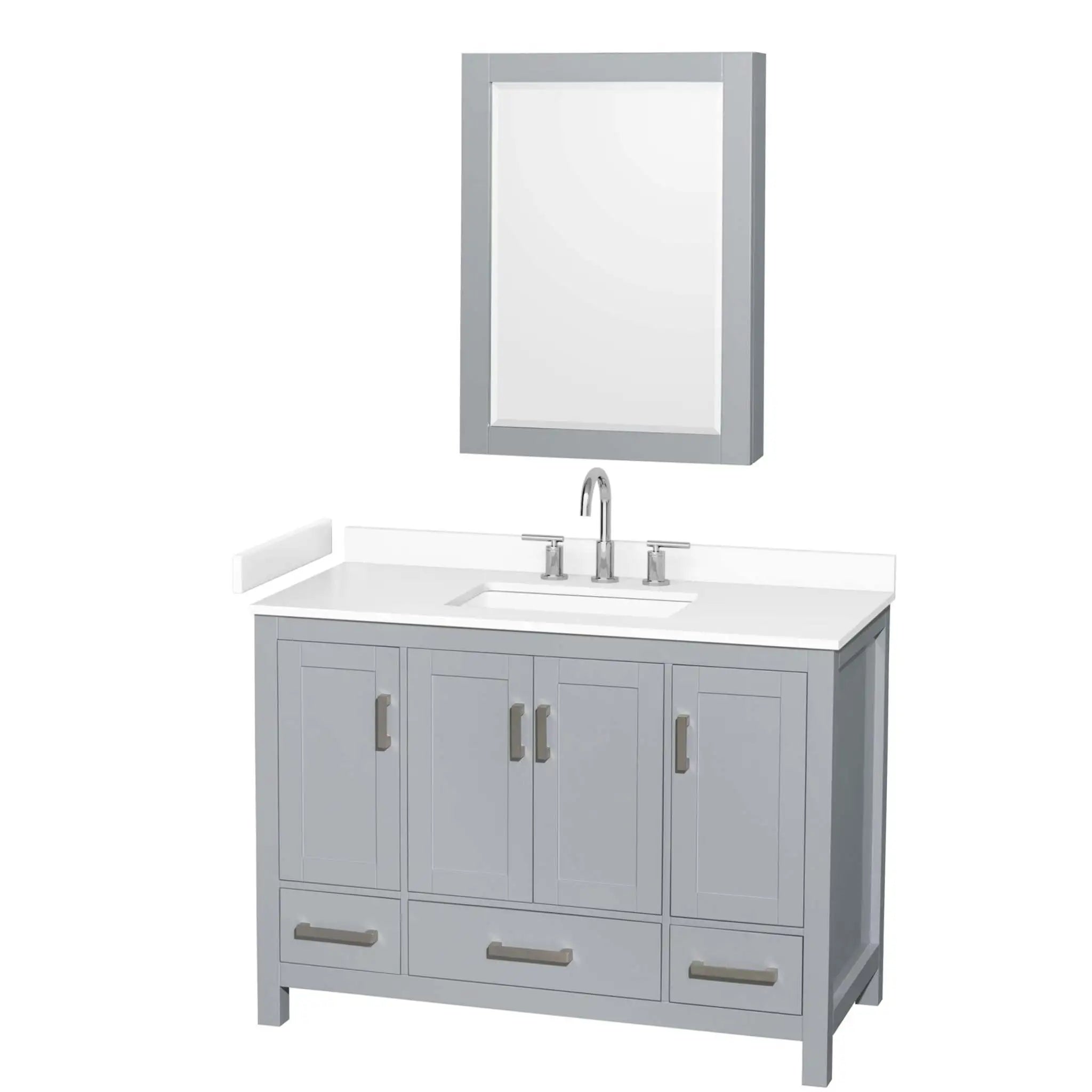 48" Sheffield Single Bathroom Vanity in Gray with Brushed Chrome Trim & Medicine Cabinet by Wyndham