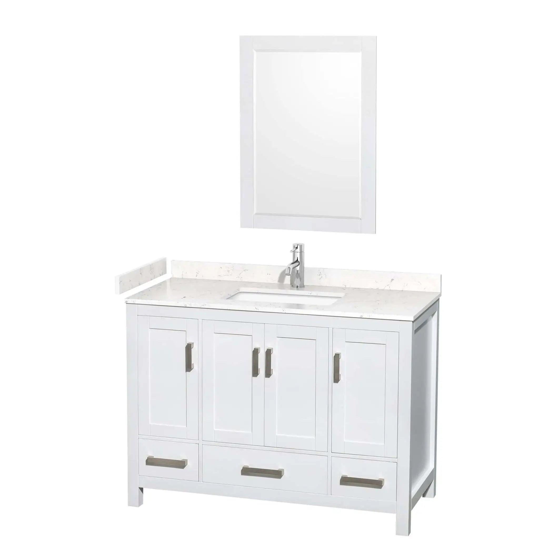 48" Sheffield Single Bathroom Vanity in White with Brushed Chrome Trim & 24" Mirror by Wyndham