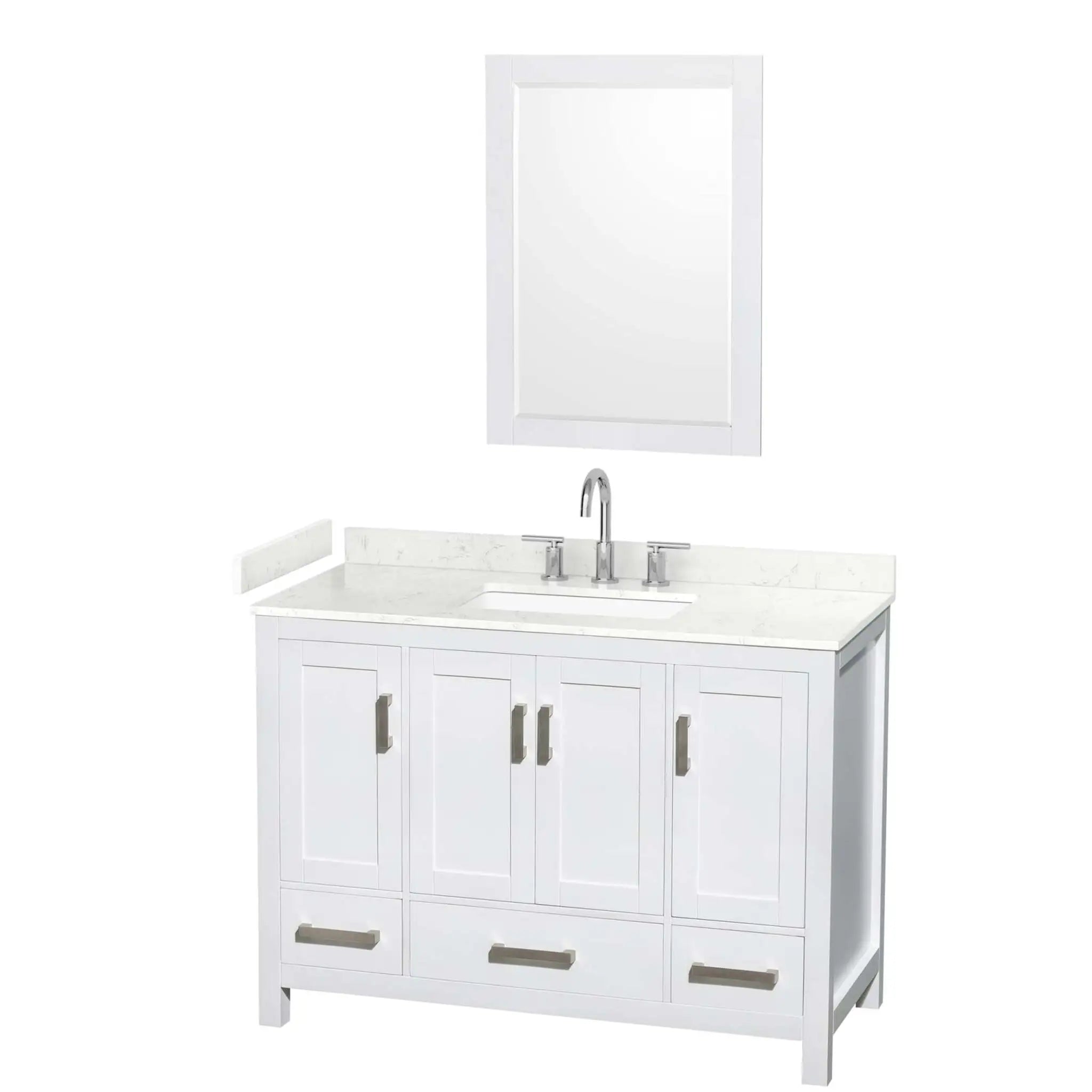 48" Sheffield Single Bathroom Vanity in White with Brushed Chrome Trim & 24" Mirror by Wyndham