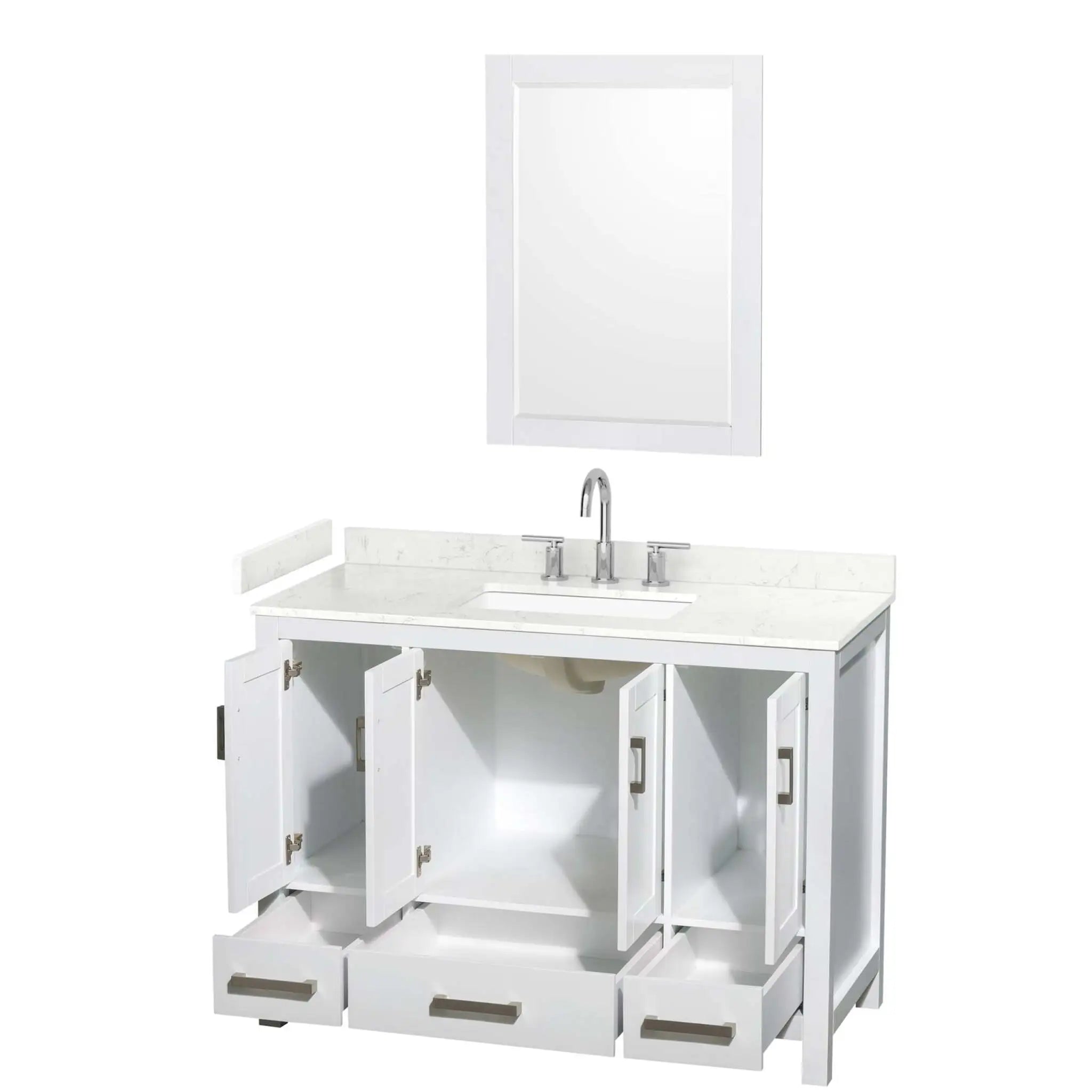 48" Sheffield Single Bathroom Vanity in White with Brushed Chrome Trim & 24" Mirror by Wyndham