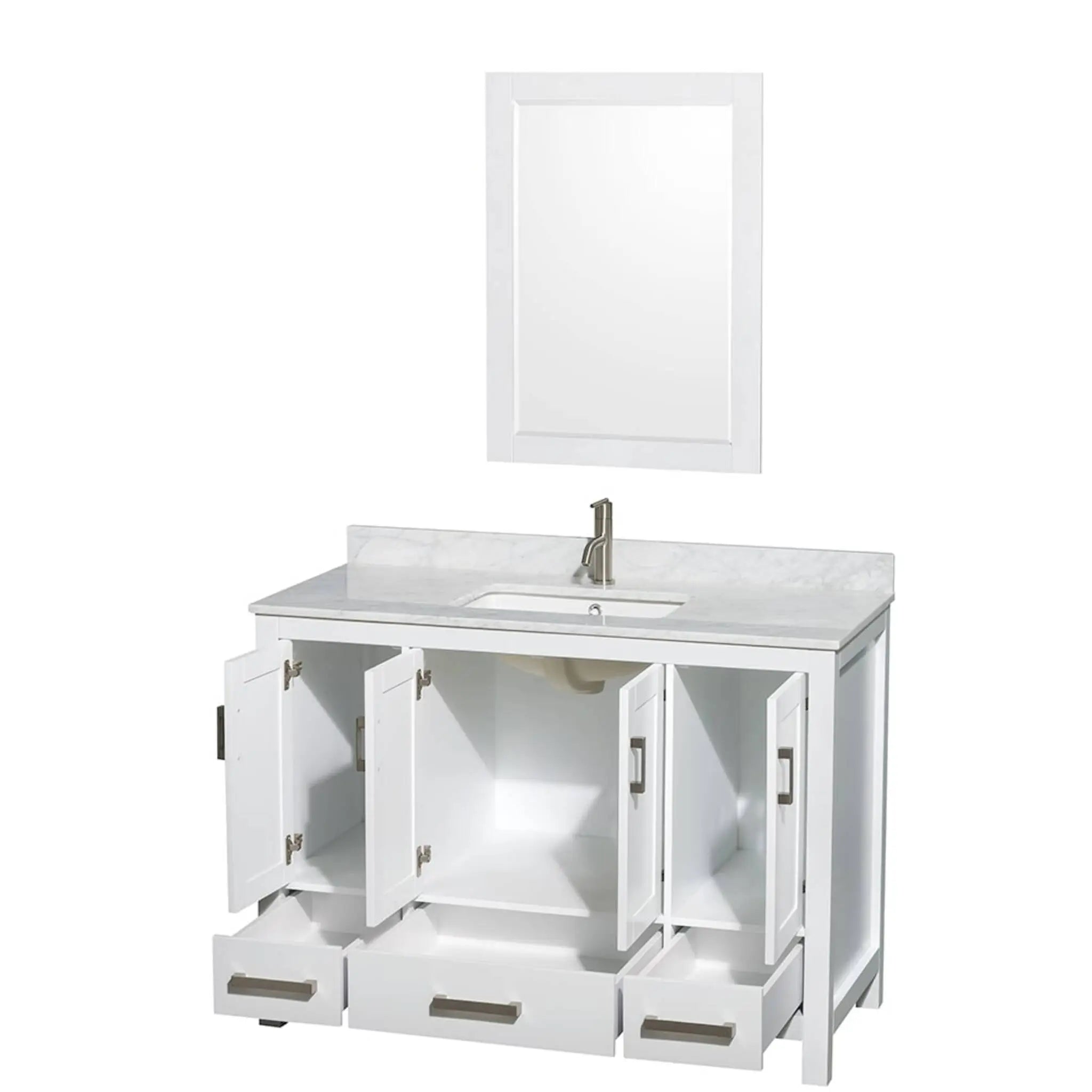 48" Sheffield Single Bathroom Vanity in White with Brushed Chrome Trim & 24" Mirror by Wyndham