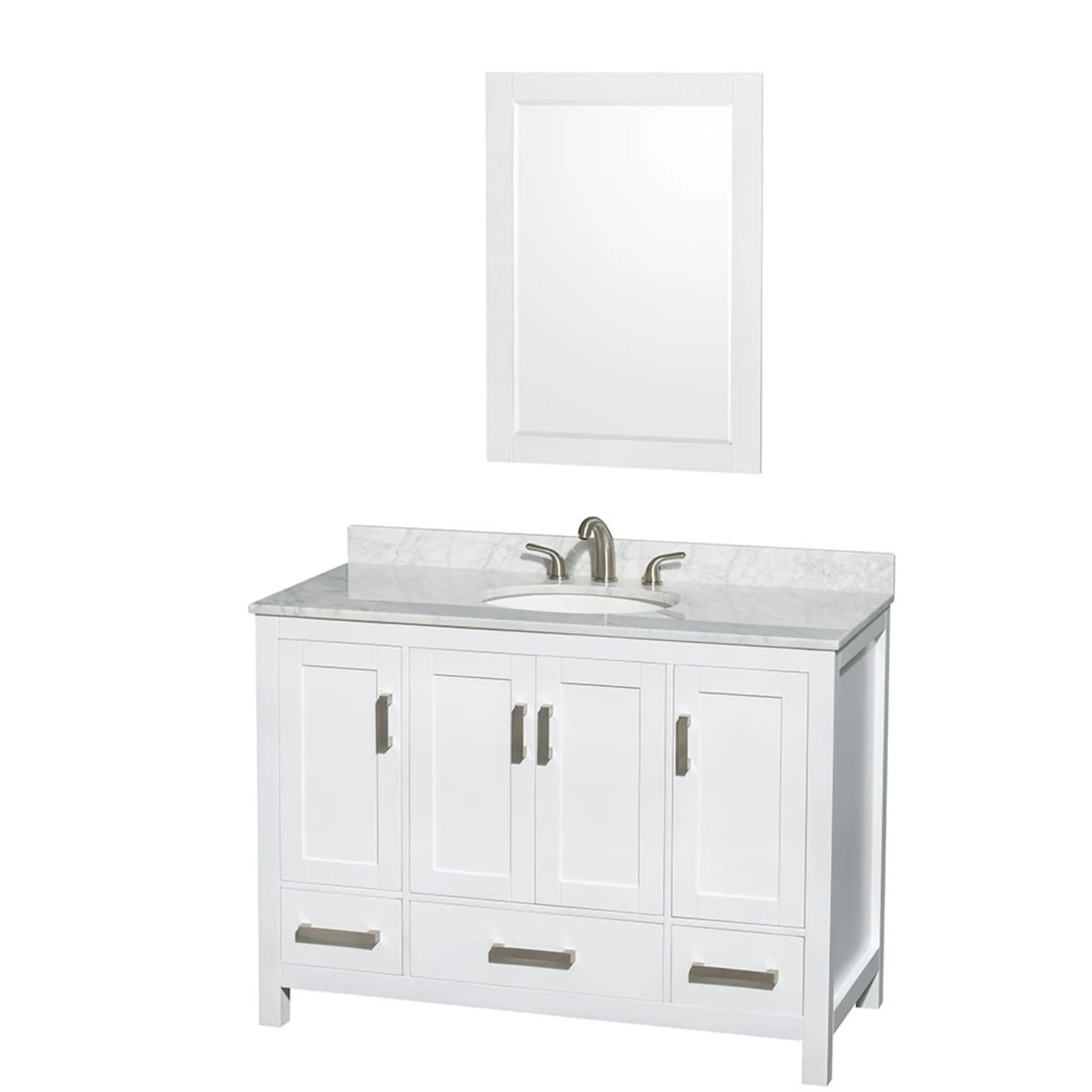 48" Sheffield Single Bathroom Vanity in White with Brushed Chrome Trim & 24" Mirror by Wyndham