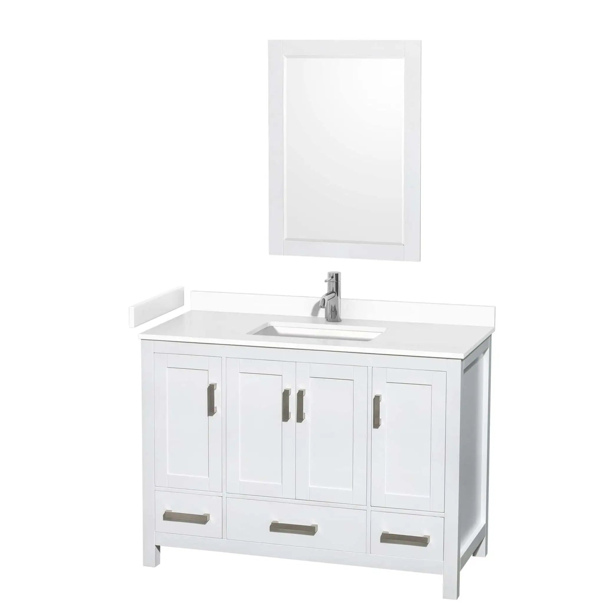 48" Sheffield Single Bathroom Vanity in White with Brushed Chrome Trim & 24" Mirror by Wyndham
