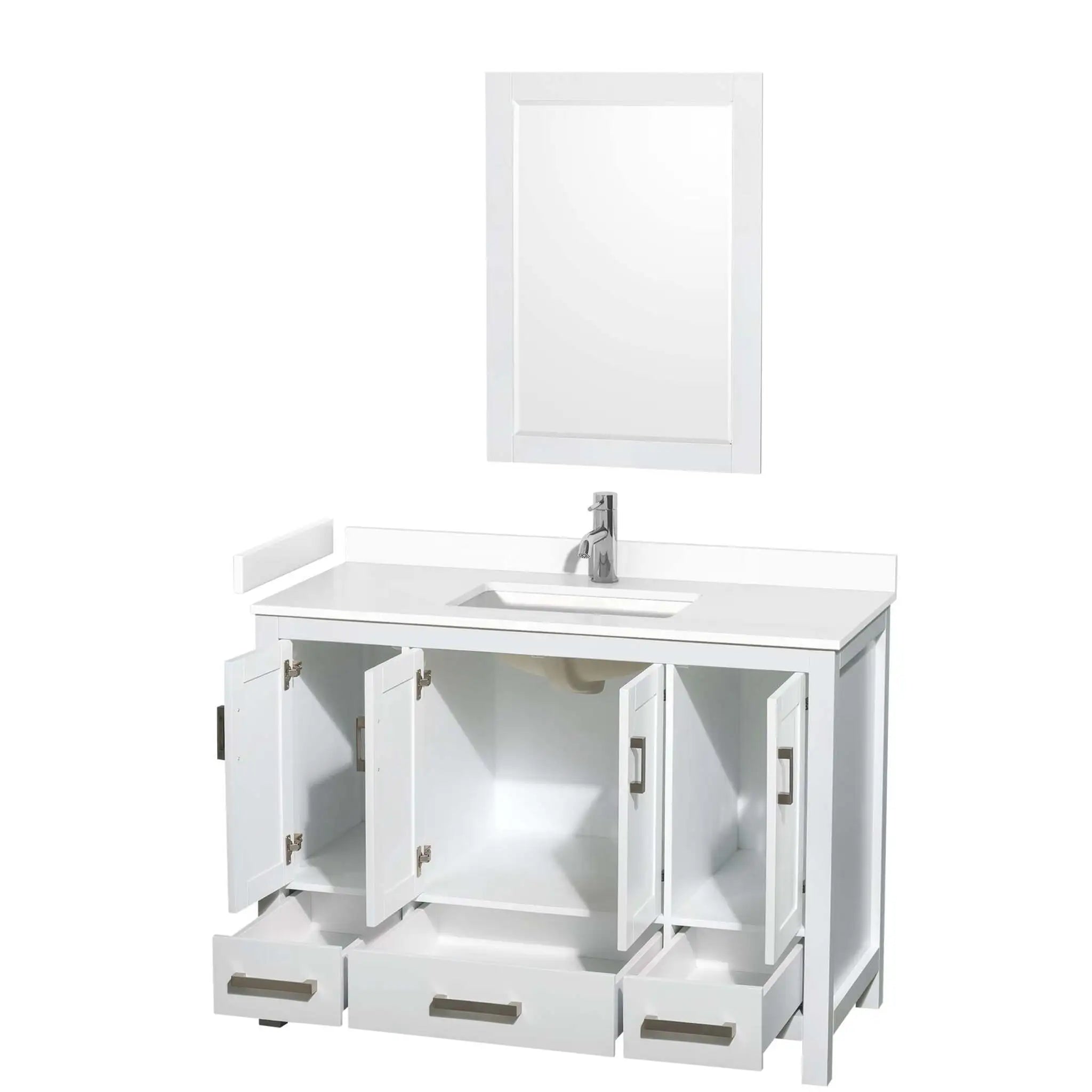 48" Sheffield Single Bathroom Vanity in White with Brushed Chrome Trim & 24" Mirror by Wyndham