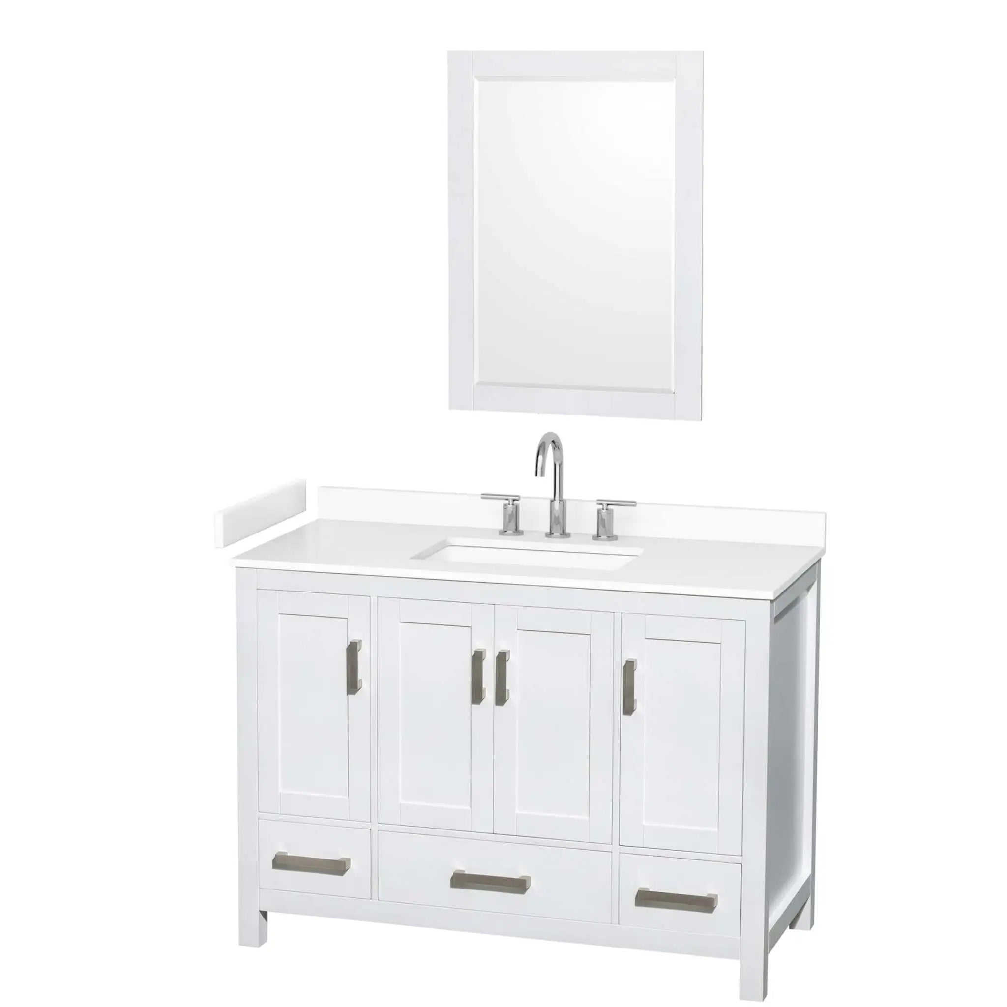 48" Sheffield Single Bathroom Vanity in White with Brushed Chrome Trim & 24" Mirror by Wyndham
