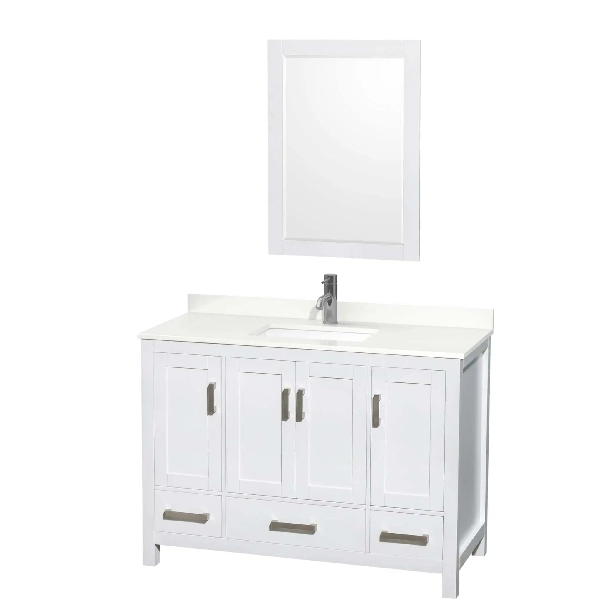 48" Sheffield Single Bathroom Vanity in White with Brushed Chrome Trim & 24" Mirror by Wyndham