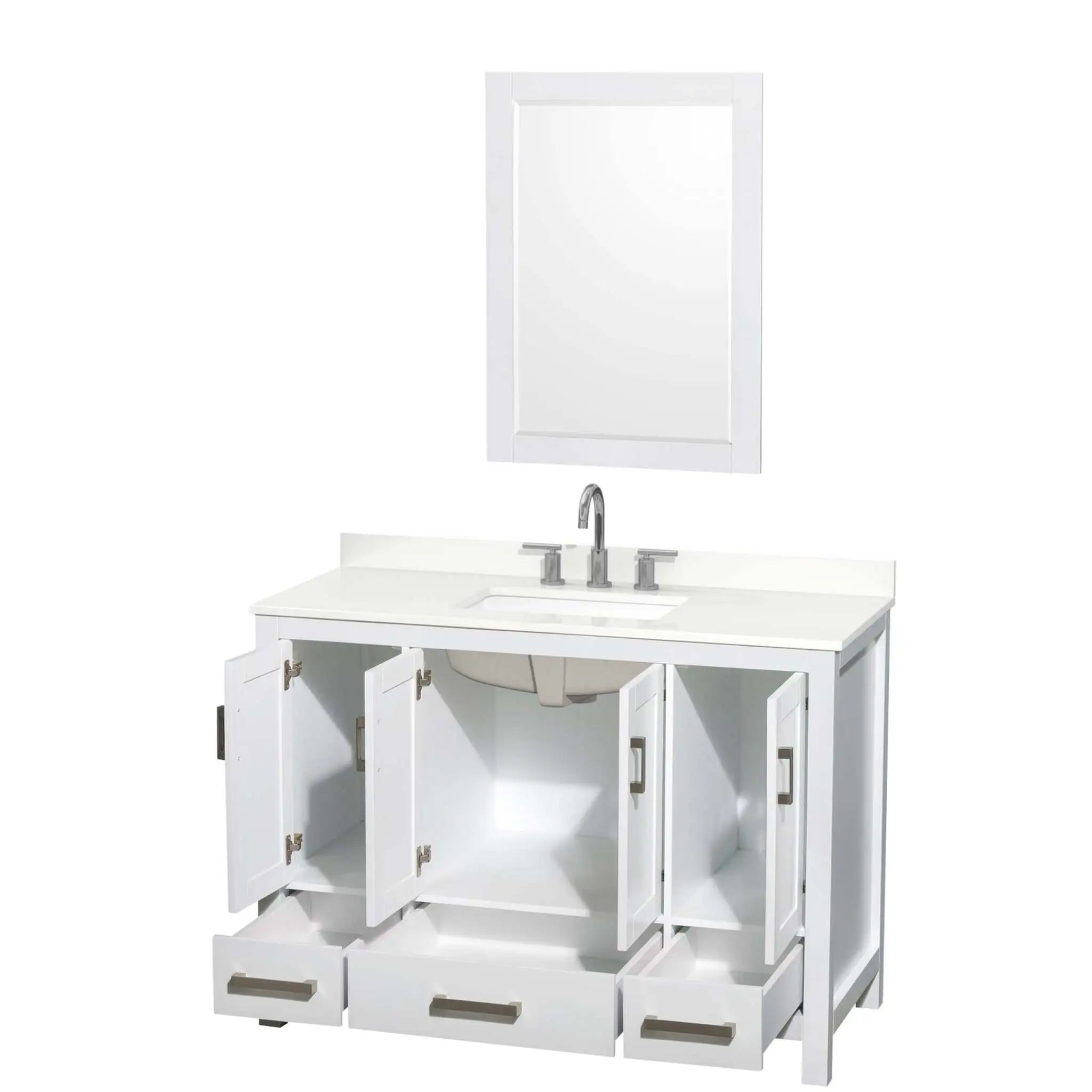 48" Sheffield Single Bathroom Vanity in White with Brushed Chrome Trim & 24" Mirror by Wyndham
